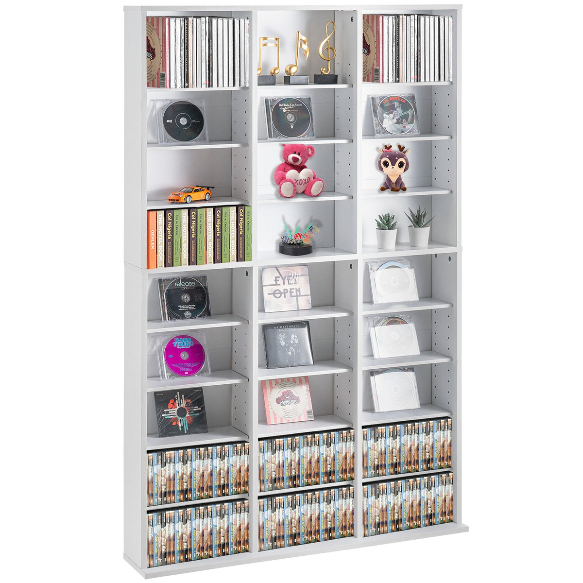 VEVOR Media Storage Cabinet, 9-layer DVD Shelf Holds up to 756 CDs, Adjustable CD Shelves 27 Compartments, Protects &amp; Organizes Music, Movie, Video Games or Memorabilia Collections,White