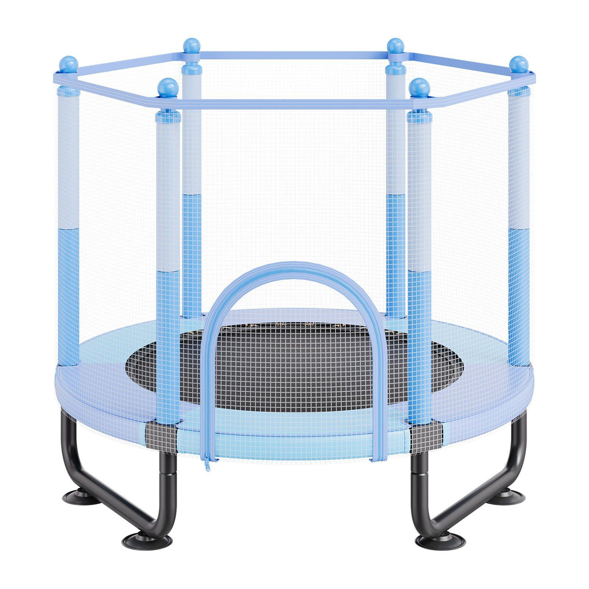60" Kids Trampoline, 5FT Indoor Outdoor Trampoline, Mini Toddler Recreational Trampolinewith Safety Enclosure Net and Basketball Hoop, Birthday Gifts Christmas Toys for 3+ Years Children, Blue