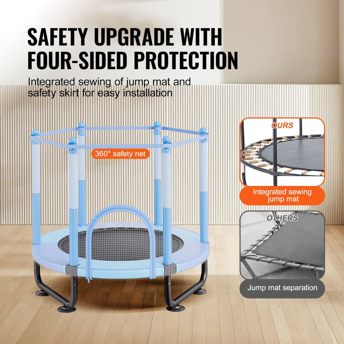 60" Kids Trampoline, 5FT Indoor Outdoor Trampoline, Mini Toddler Recreational Trampolinewith Safety Enclosure Net and Basketball Hoop, Birthday Gifts Christmas Toys for 3+ Years Children, Blue