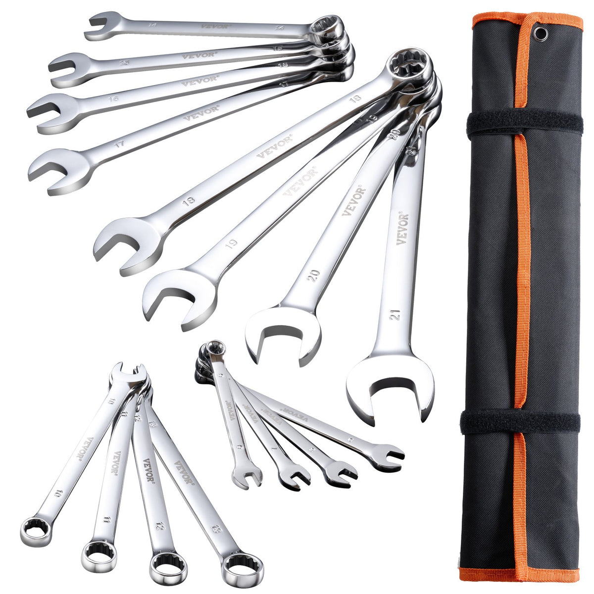 VEVOR Combination Wrench Set 25-Piece Metric 6 mm to 32 mm with Roll-up Pouch