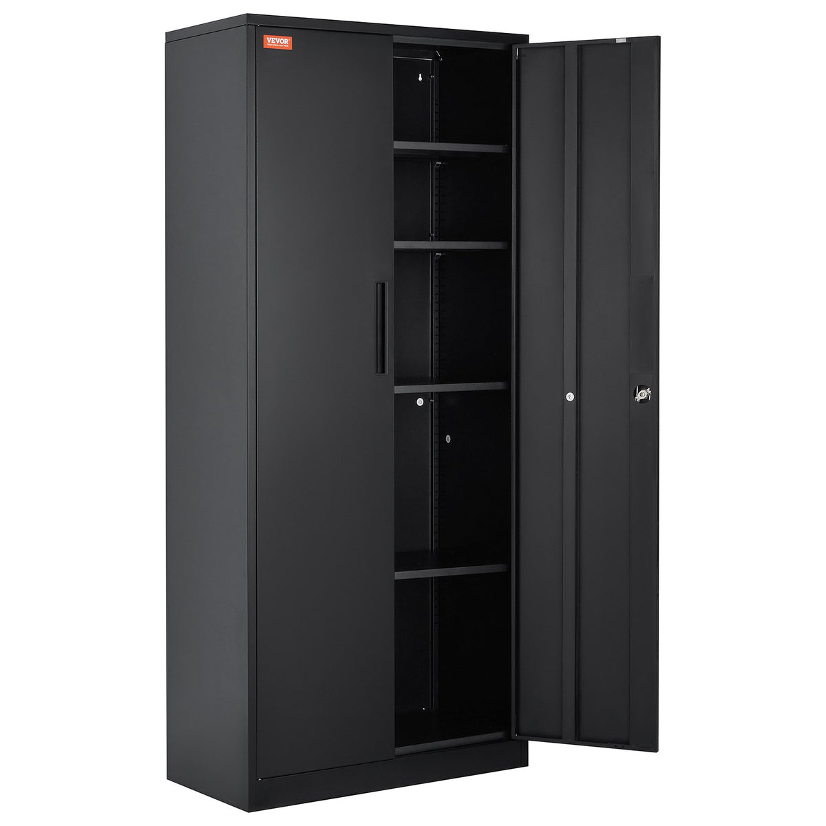 VEVOR Metal Storage Cabinet with 2 Magnetic Doors and 4 Adjustable Shelves, 90 kg Capacity per Shelf, Locking Steel Storage Cabinet, 1.8 m Metal Cabinet with 3 Keys, for Office, Garage, Home, Black
