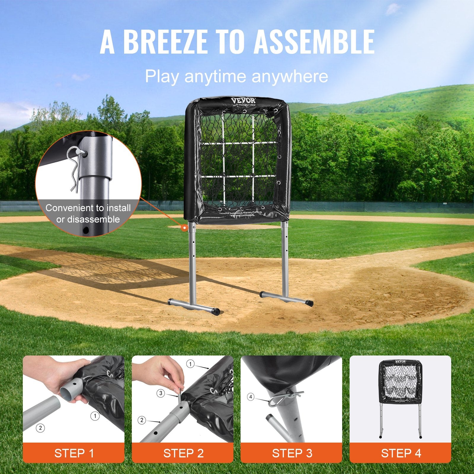 VEVOR 9 Hole Baseball Softball Pitching Net 9 Pocket Hitting Practice 28"x27"