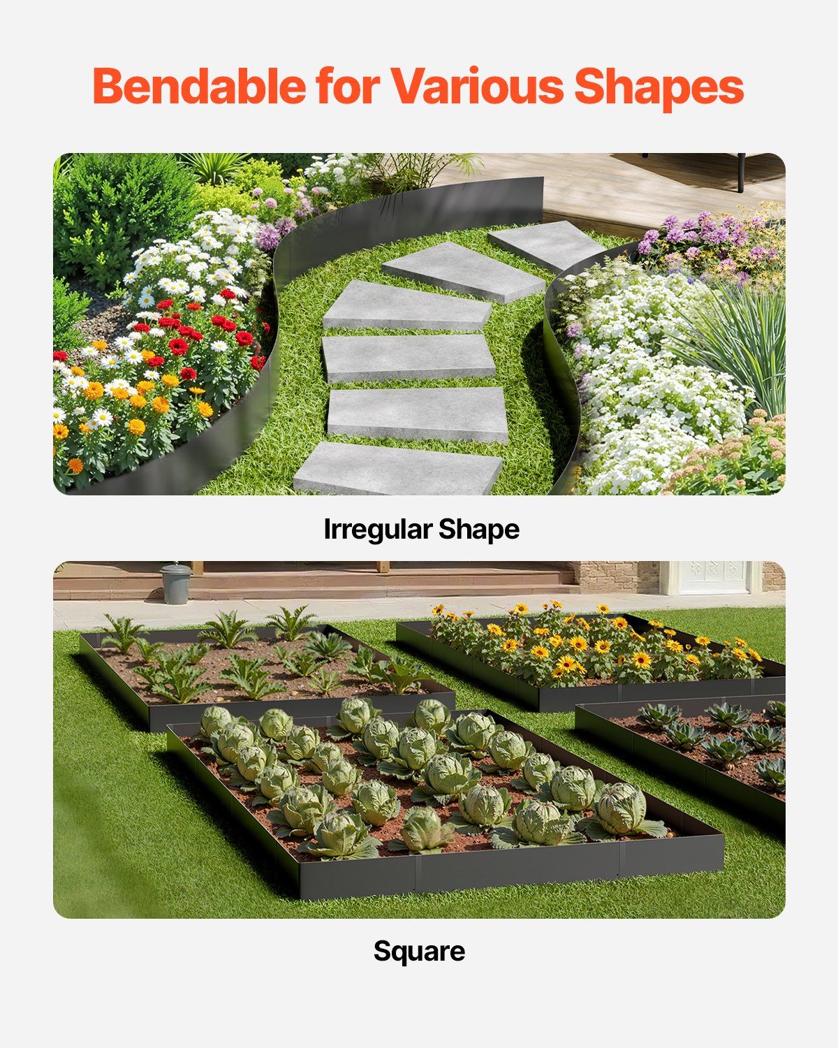 Steel Landscape Edging, 3 Packs 1016 x 203 mm Rust-Resistant Metal Landscape Edging, Bendable Garden Edging Border, Heavy Duty Lawn Edging, Easy-to-Install, Flower Bed Yard Pathway Divider Black