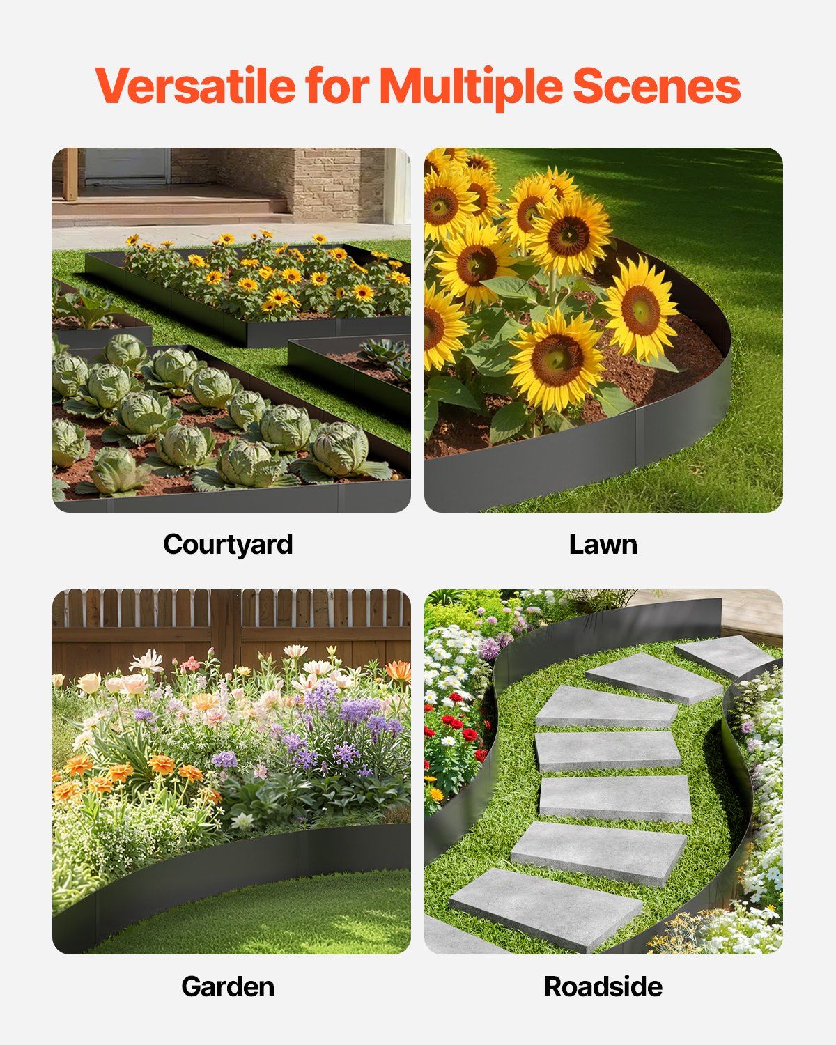Steel Landscape Edging, 3 Packs 1016 x 152 mm Rust-Resistant Metal Landscape Edging, Bendable Garden Edging Border, Heavy Duty Lawn Edging, Easy-to-Install, Flower Bed Yard Pathway Divider Black
