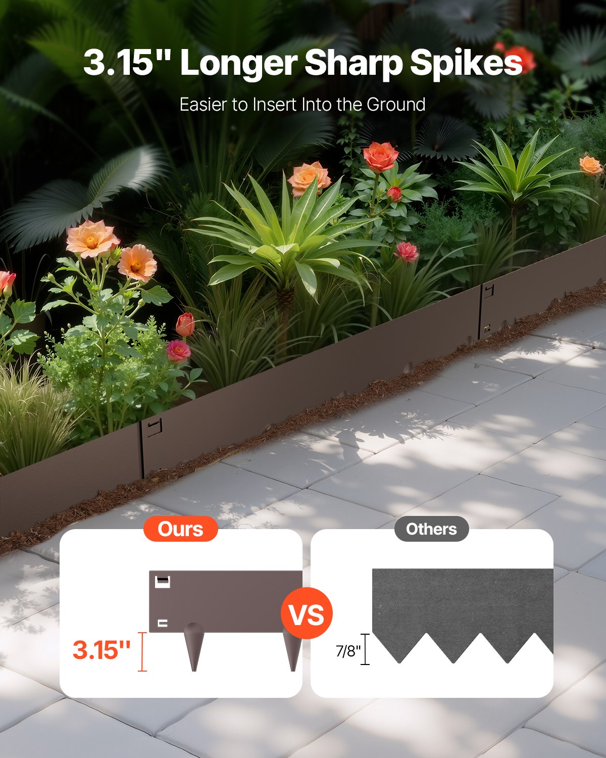 VEVOR Steel Landscape Edging, 5 Packs 990 x 181 mm Rust-Resistant Metal Landscape Edging, Bendable Garden Edging Border, Heavy Duty Lawn Edging, Easy-to-Install, Flower Bed Yard Pathway Divider Brown