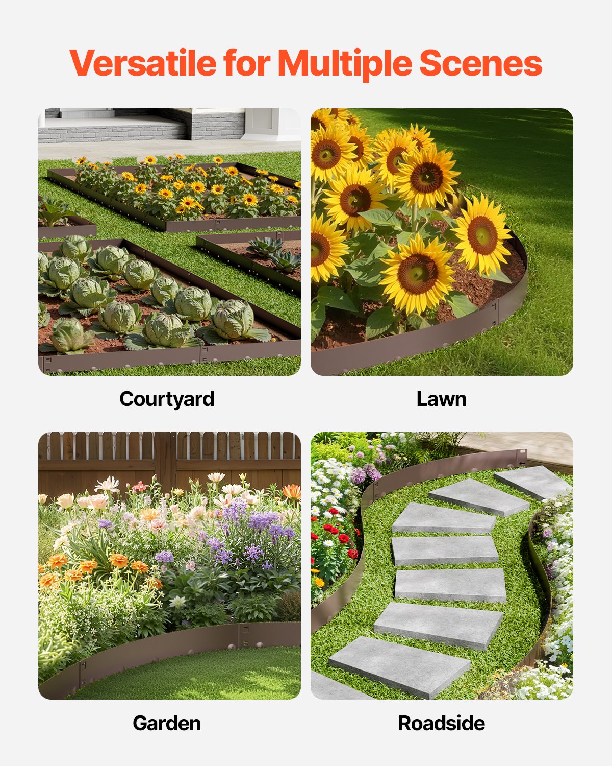 VEVOR Steel Landscape Edging, 5 Packs 990 x 181 mm Rust-Resistant Metal Landscape Edging, Bendable Garden Edging Border, Heavy Duty Lawn Edging, Easy-to-Install, Flower Bed Yard Pathway Divider Brown