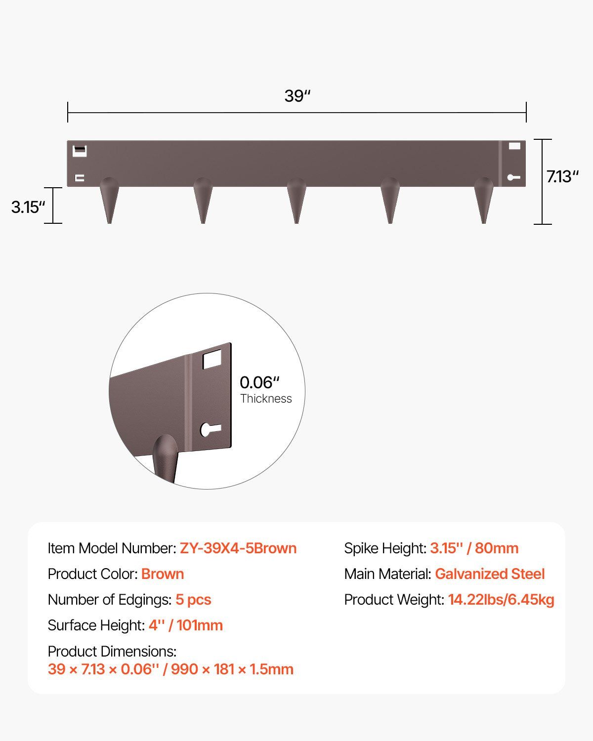 VEVOR Steel Landscape Edging, 5 Packs 990 x 181 mm Rust-Resistant Metal Landscape Edging, Bendable Garden Edging Border, Heavy Duty Lawn Edging, Easy-to-Install, Flower Bed Yard Pathway Divider Brown