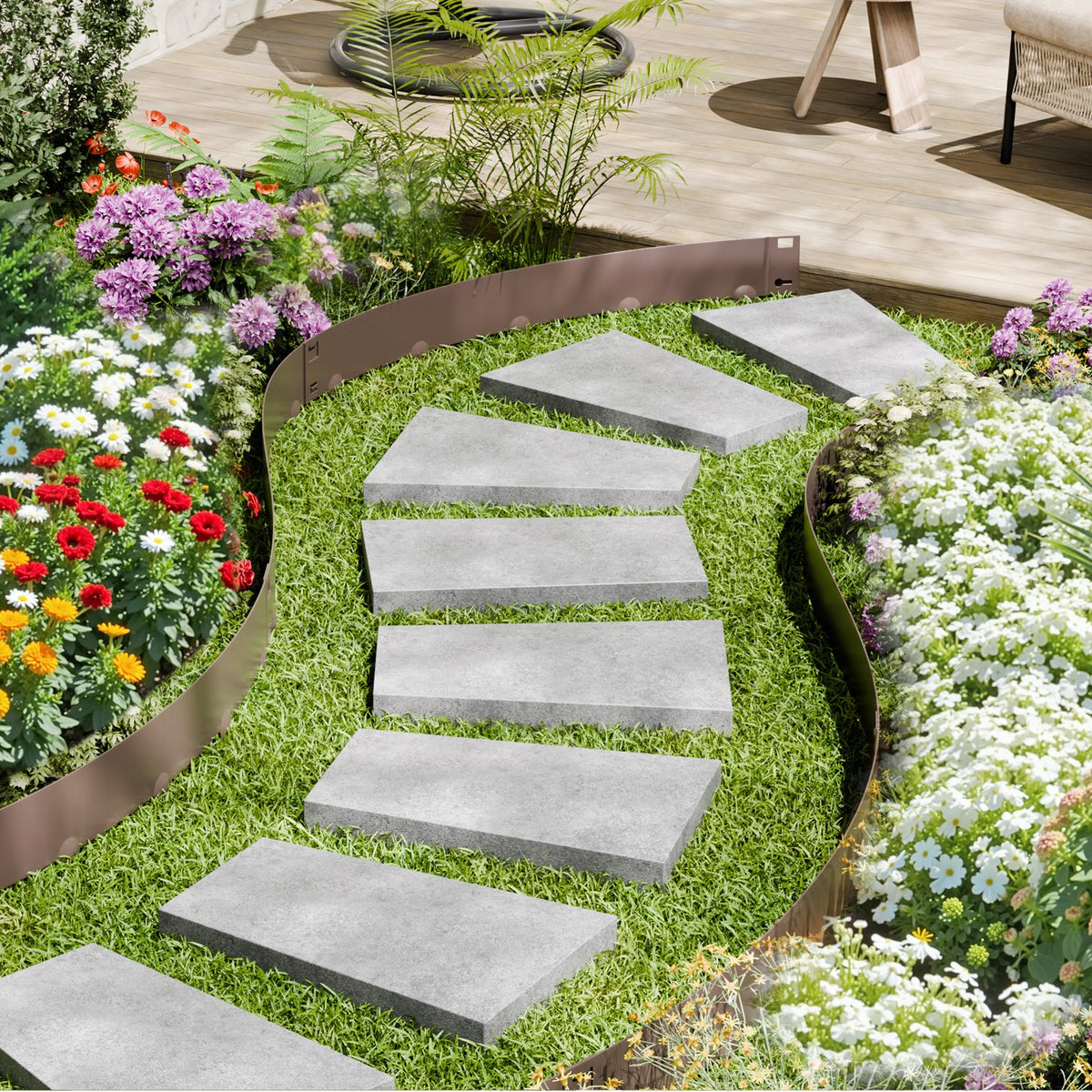 VEVOR Steel Landscape Edging, 5 Packs 990 x 181 mm Rust-Resistant Metal Landscape Edging, Bendable Garden Edging Border, Heavy Duty Lawn Edging, Easy-to-Install, Flower Bed Yard Pathway Divider Brown