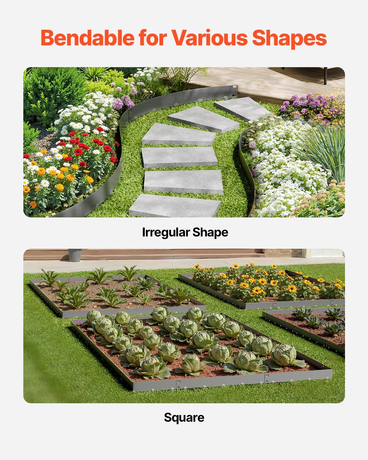 Steel Landscape Edging, 5 Packs 990 x 181 mm Rust-Resistant Metal Landscape Edging, Bendable Garden Edging Border, Heavy Duty Lawn Edging, Easy-to-Install, Flower Bed Yard Pathway Divider Dark Gray