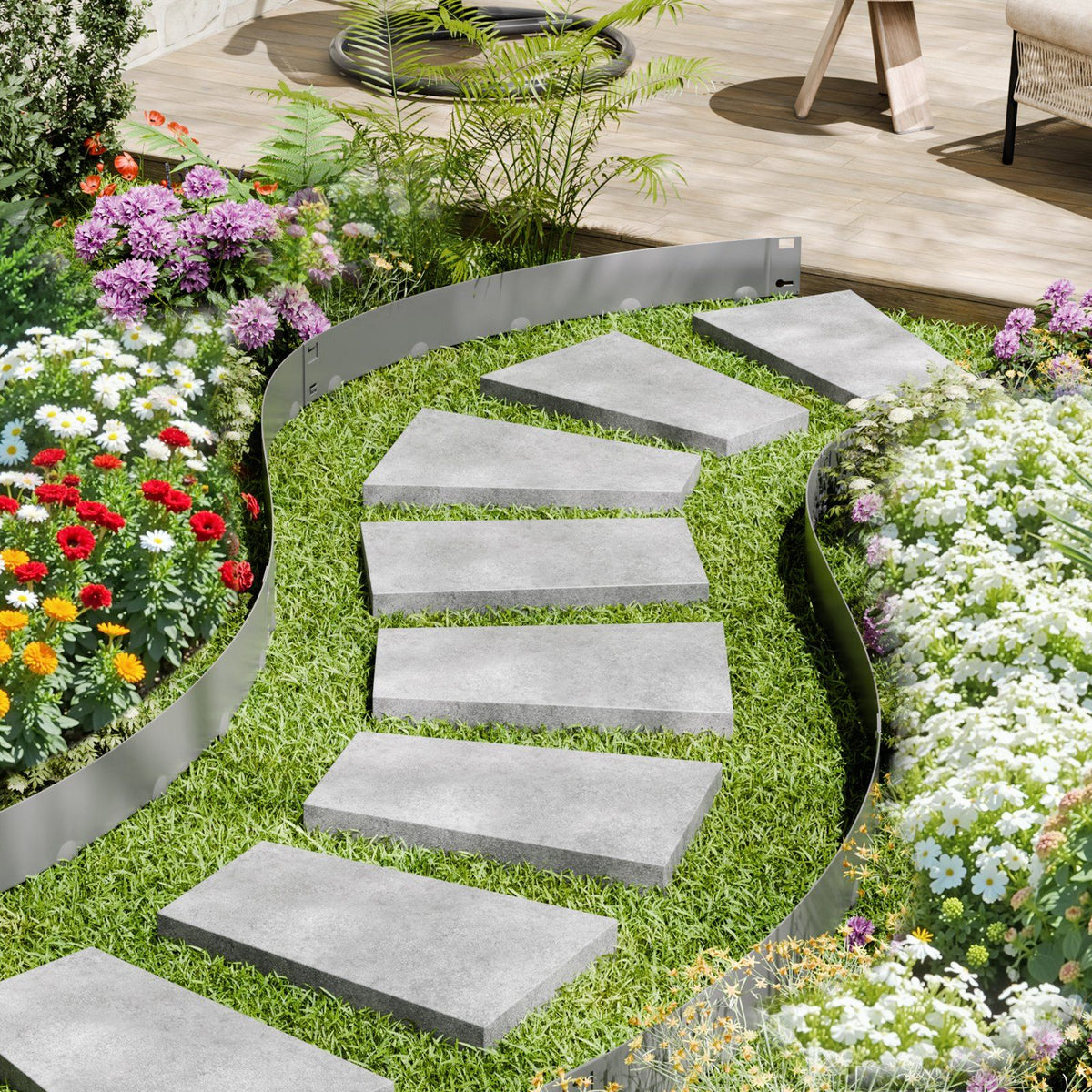 Steel Landscape Edging, 5 Packs 990 x 181 mm Rust-Resistant Metal Landscape Edging, Bendable Garden Edging Border, Heavy Duty Lawn Edging, Easy-to-Install, Flower Bed Yard Pathway Divider Dark Gray
