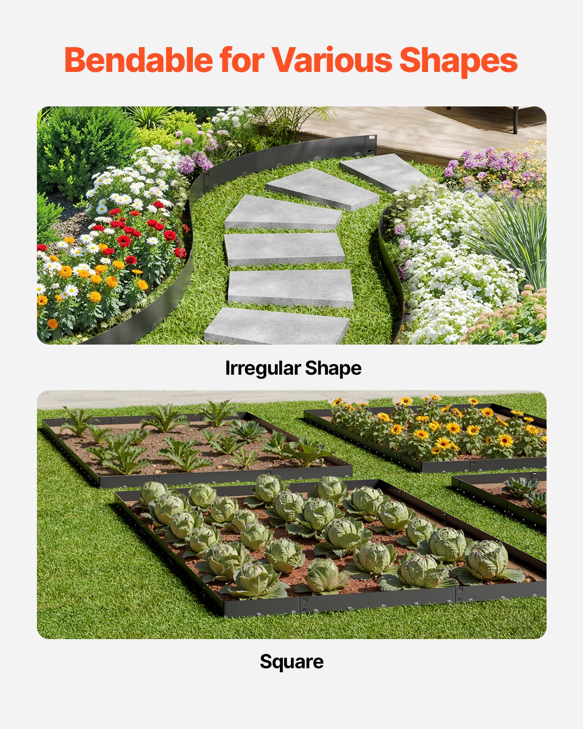 VEVOR Steel Landscape Edging, 5 Packs 990 x 207 mm Rust-Resistant Metal Landscape Edging, Bendable Garden Edging Border, Heavy Duty Lawn Edging, Easy-to-Install, Flower Bed Yard Pathway Divider Black