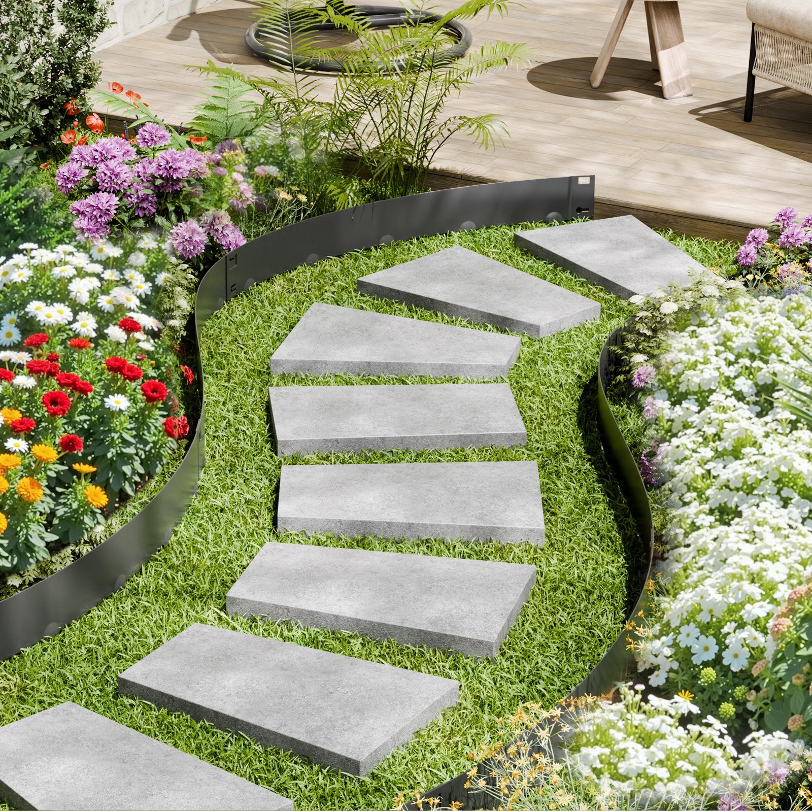 VEVOR Steel Landscape Edging, 5 Packs 990 x 207 mm Rust-Resistant Metal Landscape Edging, Bendable Garden Edging Border, Heavy Duty Lawn Edging, Easy-to-Install, Flower Bed Yard Pathway Divider Black