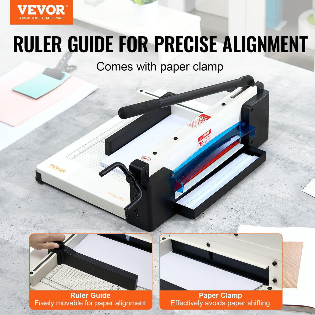 VEVOR Heavy Duty Paper Cutter, 304.8 mm Industrial Commercial Guillotine Paper Cutter for A4 Paper, 400 Sheet Capacity, Solid Steel Construction, Stack Paper Trimmer for Office Home School Shop, White