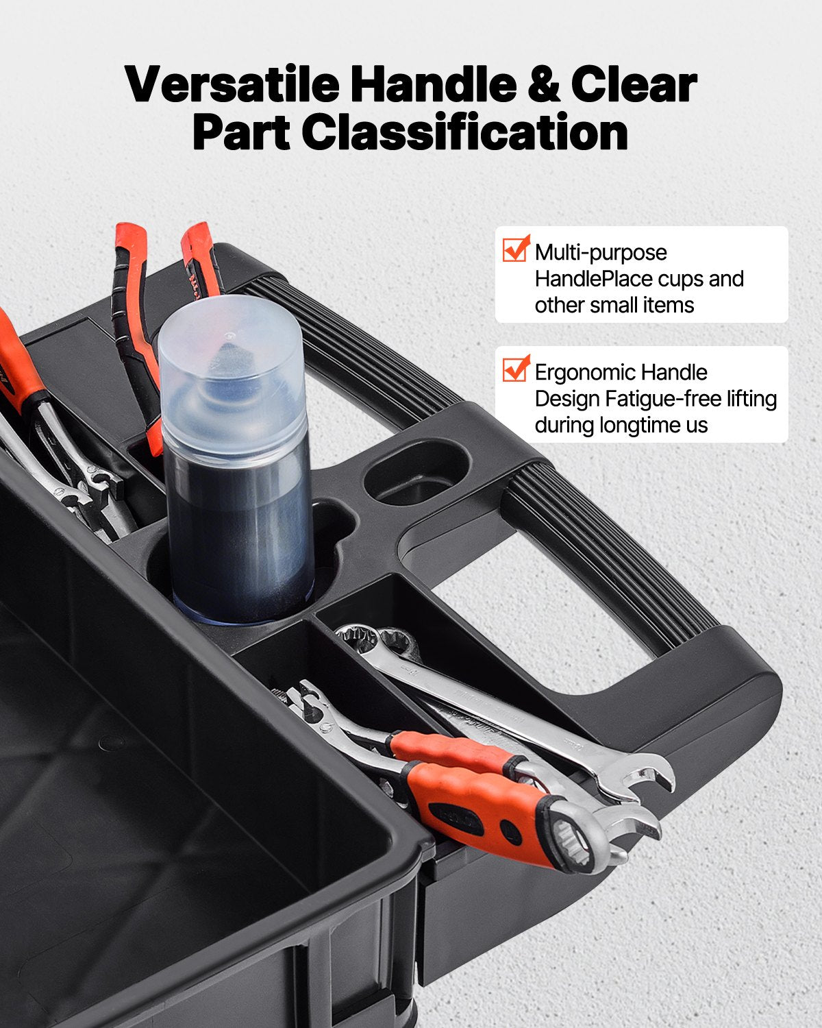 VEVOR Utility Service Cart, 550 LBS Laod Capacity, 3 Shelf Heavy Duty Plastic Rolling Utility Cart with 360° Swivel Wheels (2 with Brakes), Ergonomic Storage Handle for Warehouse/Garage/Cleaning