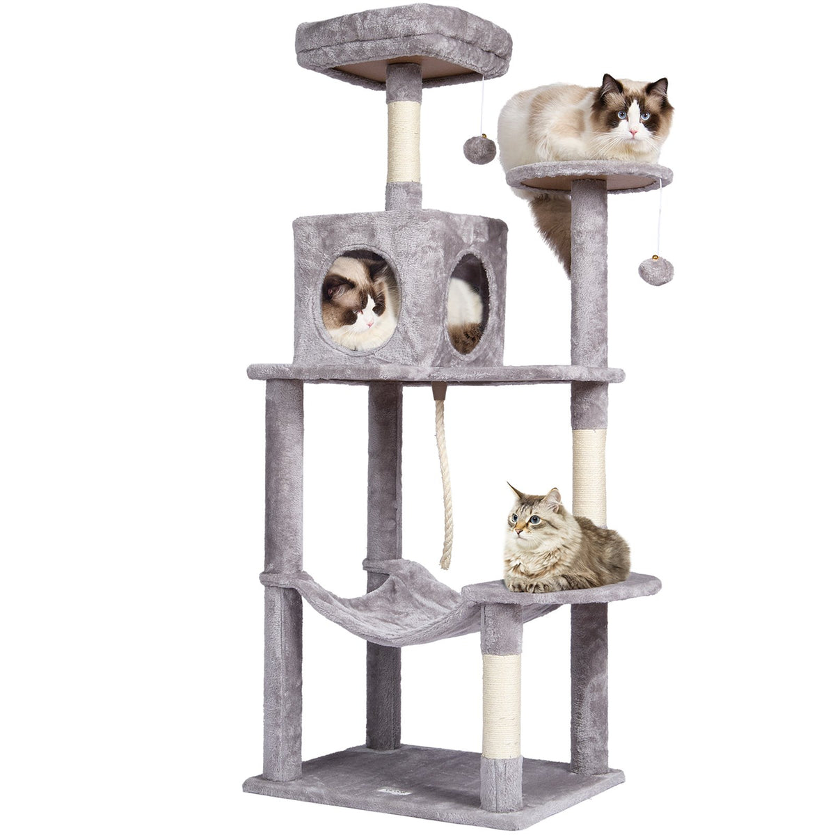 VEVOR Cat Tree 143 cm Cat Tower with Cat Condo Sisal Scratching Post Light Grey