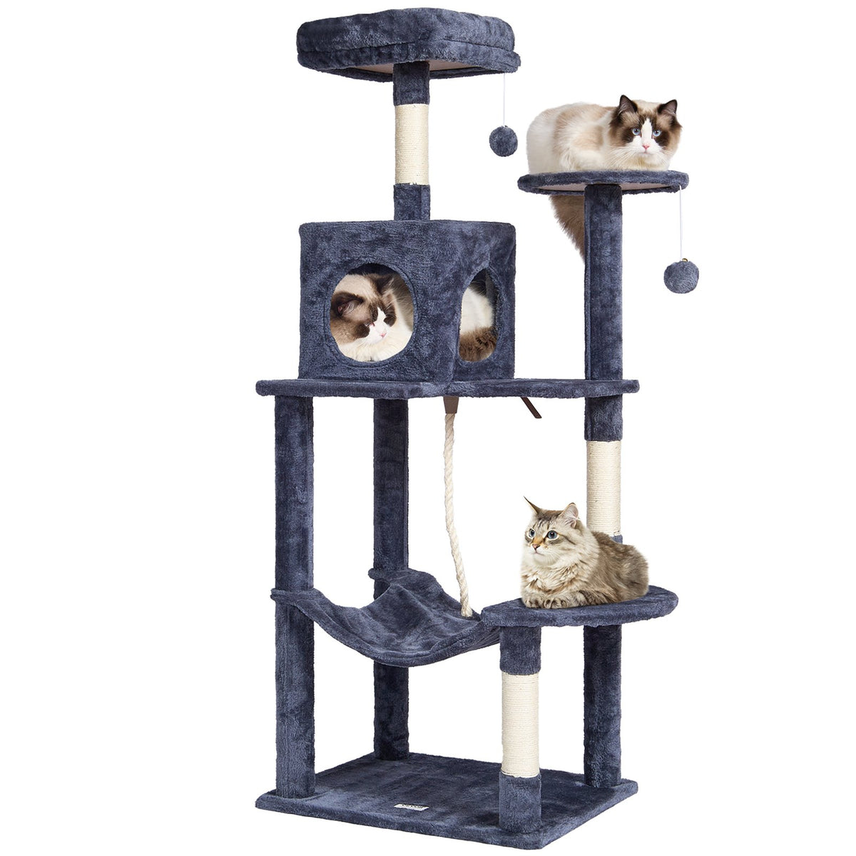VEVOR Cat Tree 143 cm Cat Tower with Cat Condo Sisal Scratching Post Dark Grey