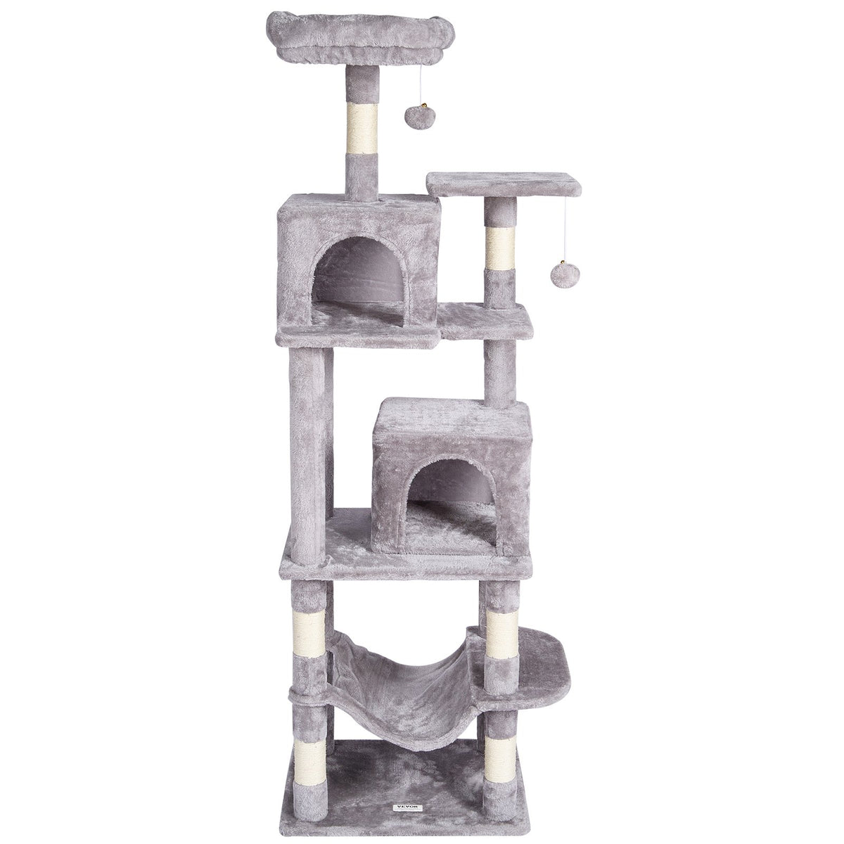 VEVOR Cat Tree 160 cm Cat Tower with 2 Cat Condos Scratching Post Light Grey
