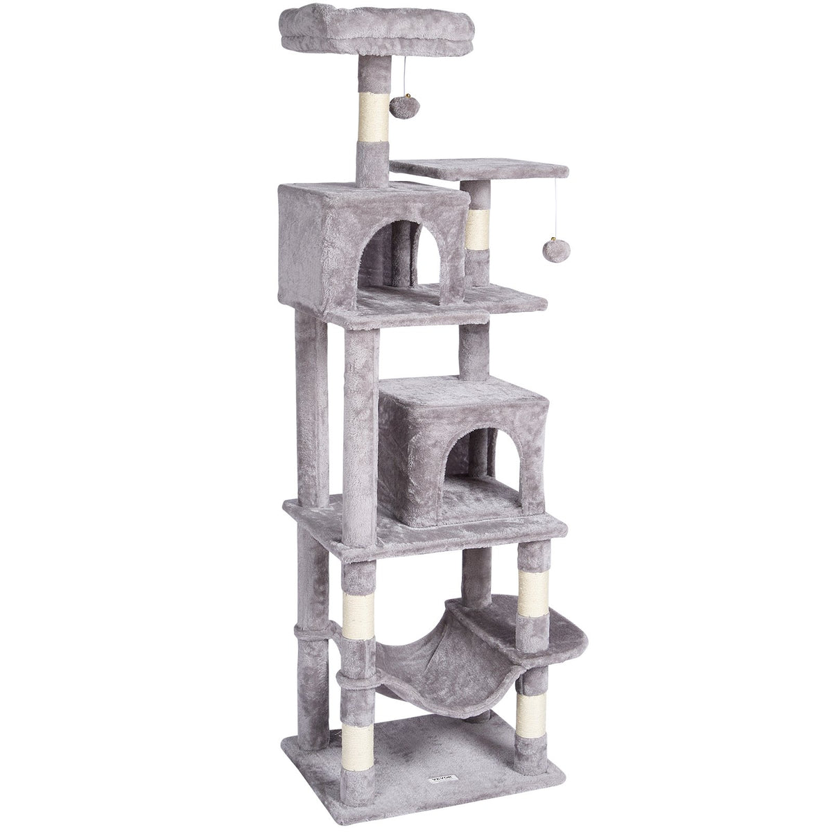 VEVOR Cat Tree 160 cm Cat Tower with 2 Cat Condos Scratching Post Light Grey