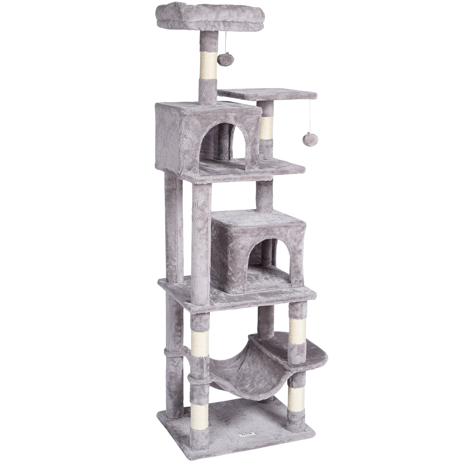 VEVOR Cat Tree 160 cm Cat Tower with 2 Cat Condos Scratching Post Light Grey