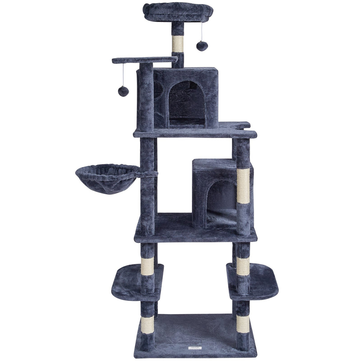 VEVOR Cat Tree 174 cm Cat Tower with Cat Condos Sisal Scratching Post Dark Grey