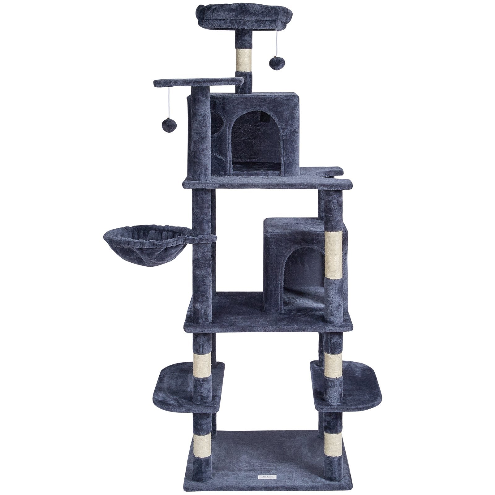VEVOR Cat Tree 174 cm Cat Tower with Cat Condos Sisal Scratching Post Dark Grey