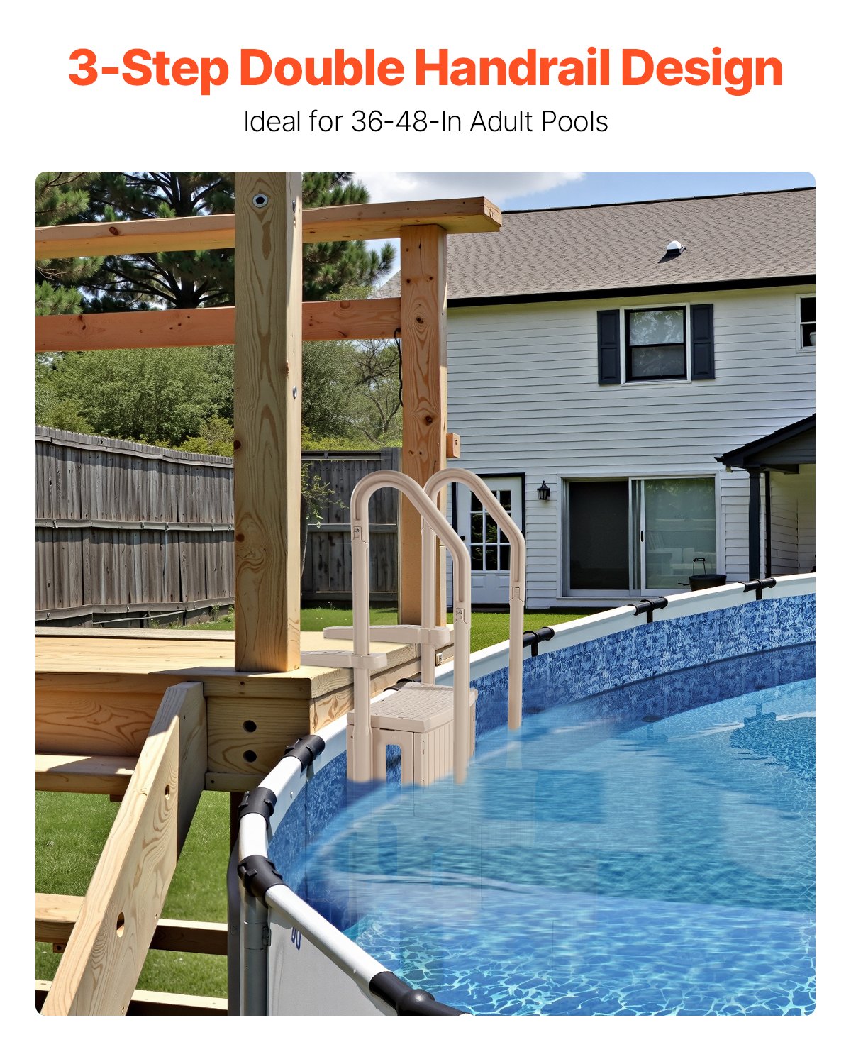 VEVOR 3-Step Taupe Robust Pool Ladder of 2 Handrails for 914.4-1219.2 mm Pools