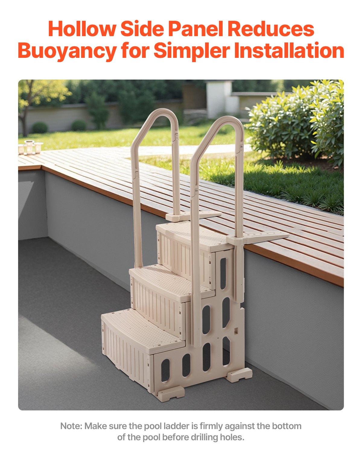 VEVOR 3-Step Taupe Robust Pool Ladder of 2 Handrails for 914.4-1219.2 mm Pools