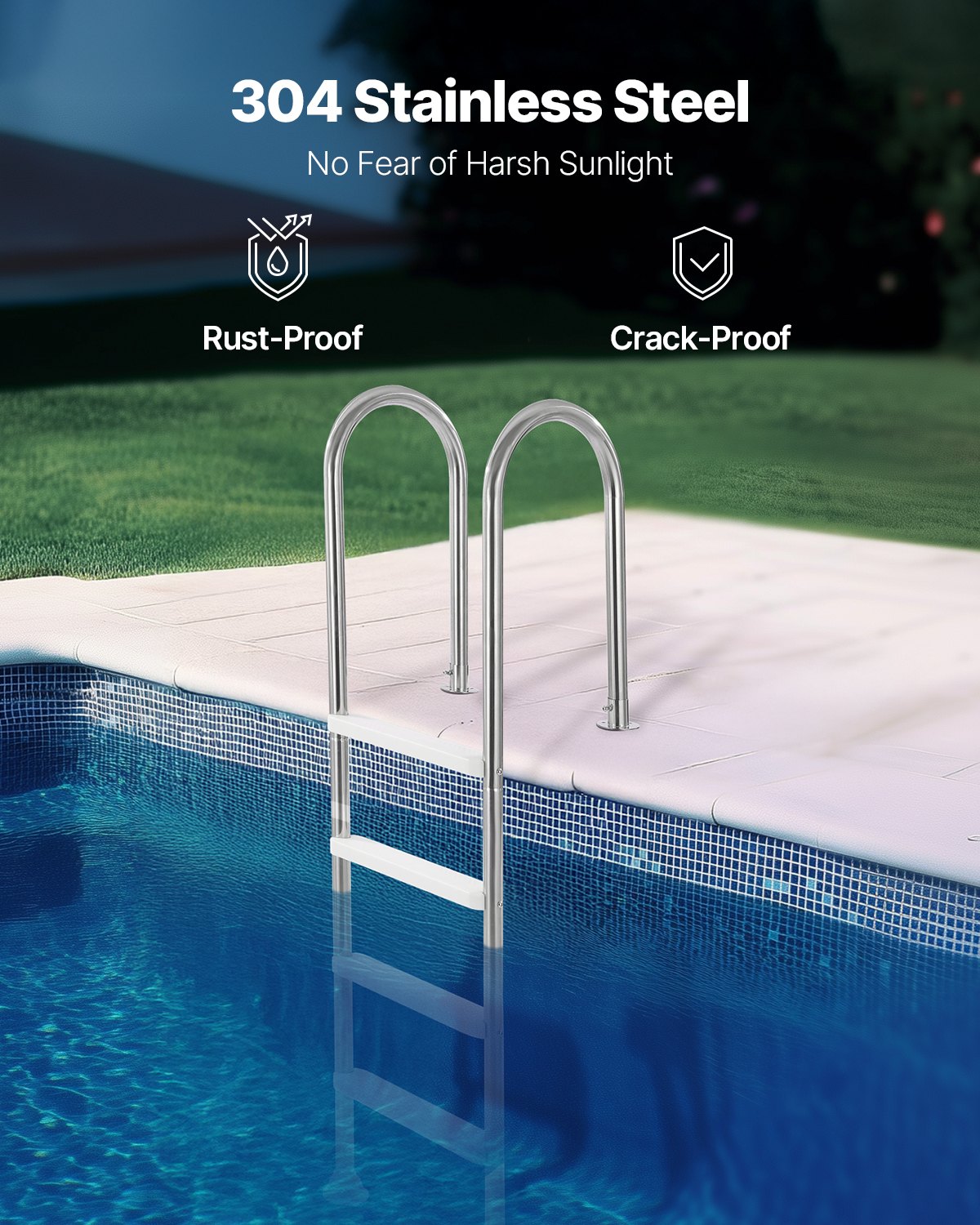 VEVOR 4-Step Stainless Steel Pool Ladder of 2 Handrail for 1371.6 mm Decked Pool