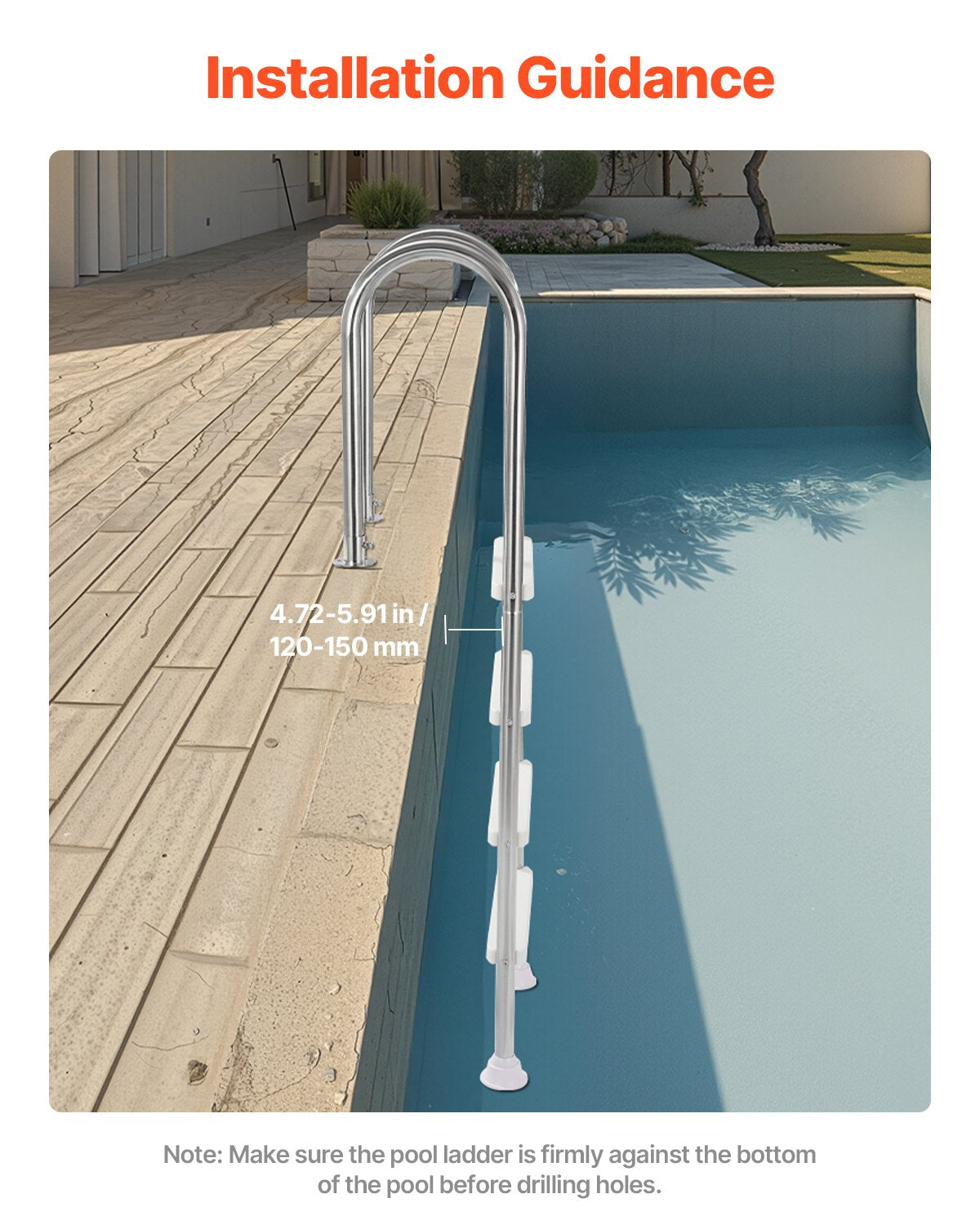 VEVOR 4-Step Stainless Steel Pool Ladder of 2 Handrail for 1371.6 mm Decked Pool