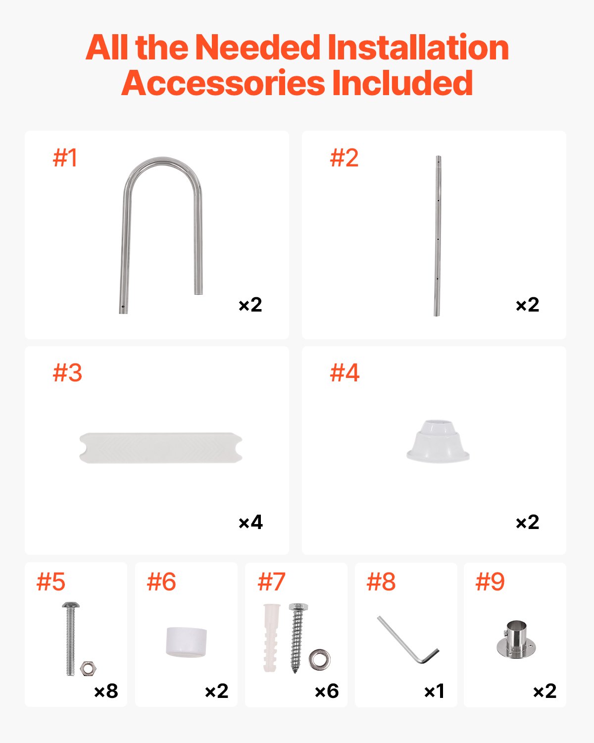 VEVOR 4-Step Stainless Steel Pool Ladder of 2 Handrail for 1371.6 mm Decked Pool