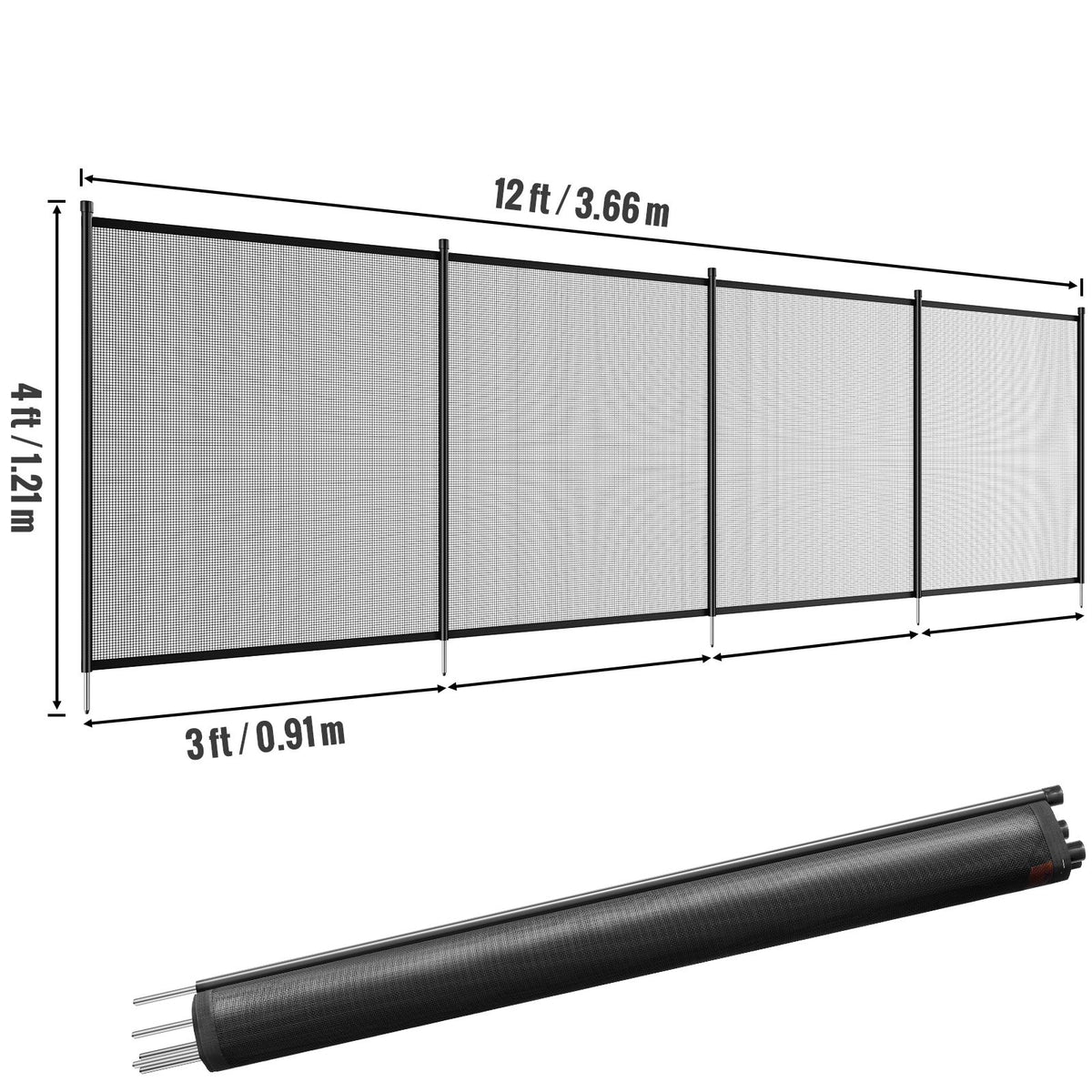 VEVOR Pool Fence, 4 x 12 FT Pool Fences for Inground Pools, Removable Child Safety Pool Fencing, Easy DIY Installation Swimming Pool Fence, 340gms Teslin PVC Pool Fence Mesh Protects Kids and Pets