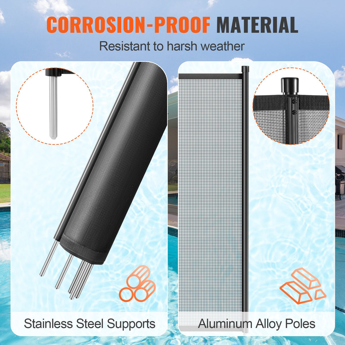 VEVOR Pool Fence, 4 x 72 FT Pool Fences for Inground Pools, Removable Child Safety Pool Fencing, Easy DIY Installation Swimming Pool Fence, 340gms Teslin PVC Pool Fence Mesh Protects Kids and Pets