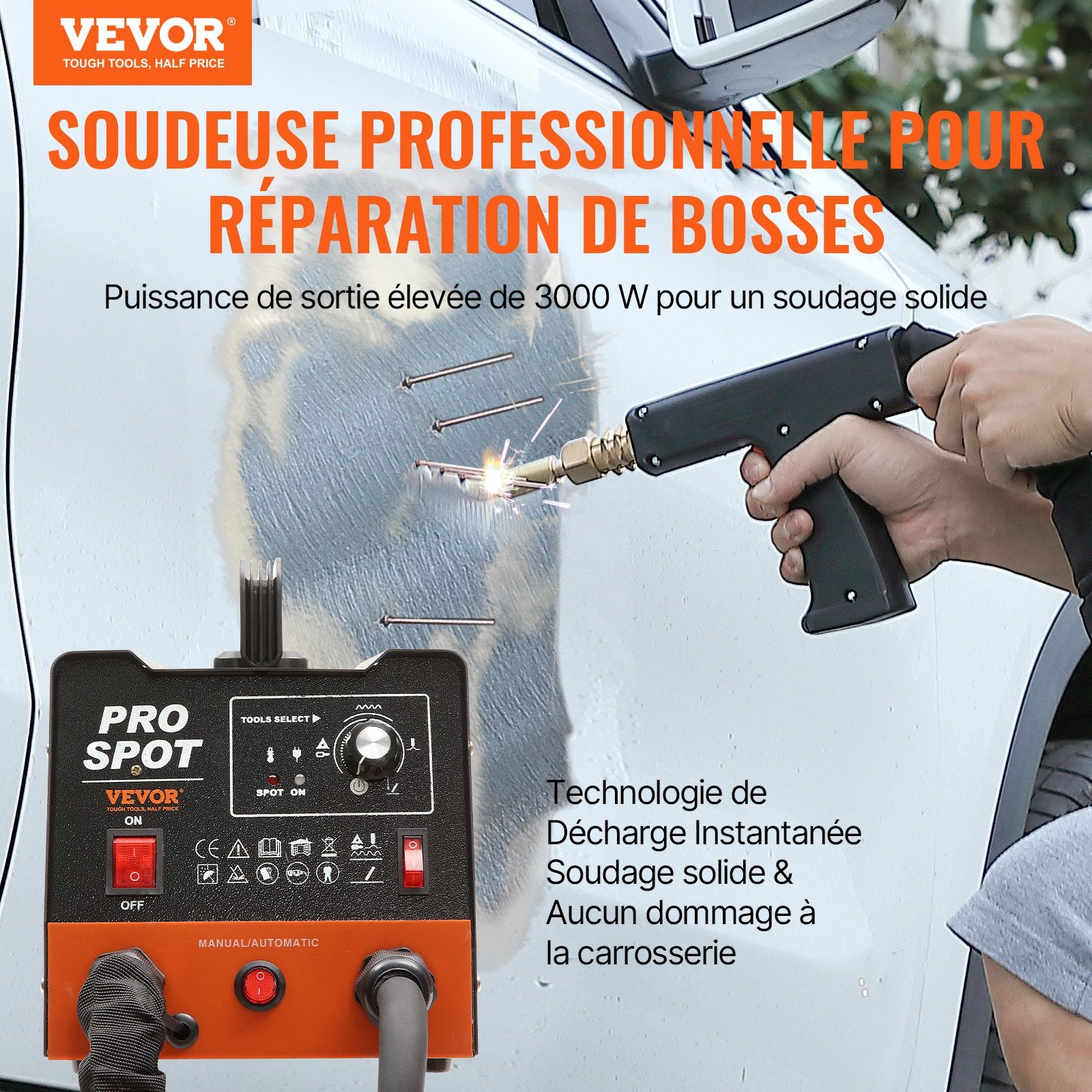 VEVOR Stud Welder Dent Repair Kit, 3KW Spot Welder Dent Puller with 6 Welding Modes, Auto Body Spot Welding Dent Puller Machine & 16 Types of Welding Accessories for Car, Truck, Motorcycle Dent Repair