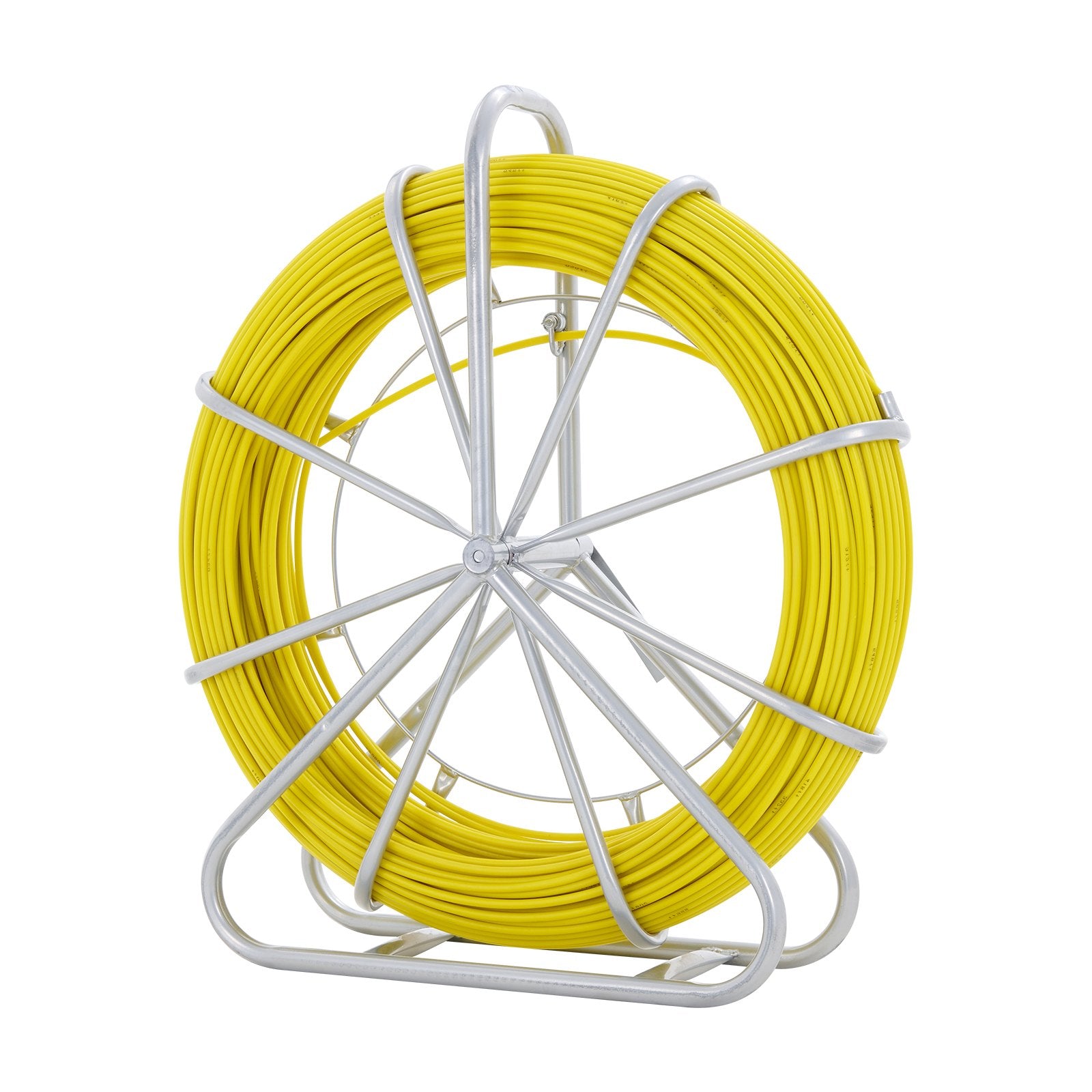VEVOR Fish Tape Fiberglass, 182.88 m, 7.9 mm, Duct Rodder Fishtape Wire Puller, Cable Running Rod with Steel Reel Stand, 3 Pulling Heads, Fishing Tools for Walls and Electrical Conduit, Non-Conductive