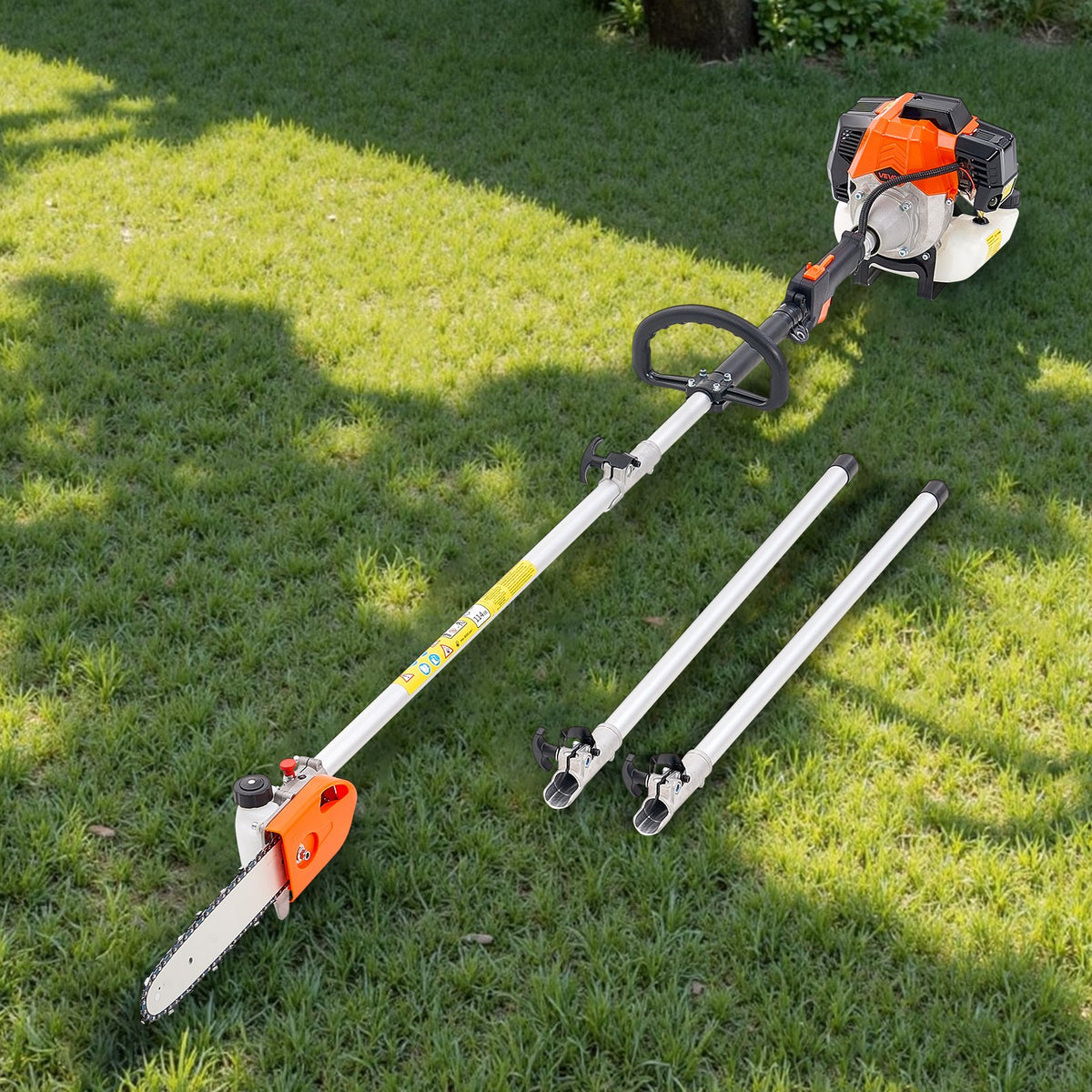 VEVOR Gas Pole Saw, 43CC 2 Stroke Gas Powered Pole Saws with 25.4 cm Cutting Bar, Cordless Tree Trimmer with Rotatable Head, 2.1 to 3.6 m Extendable, Powerful Chainsaw for Tree Trimming Pruning