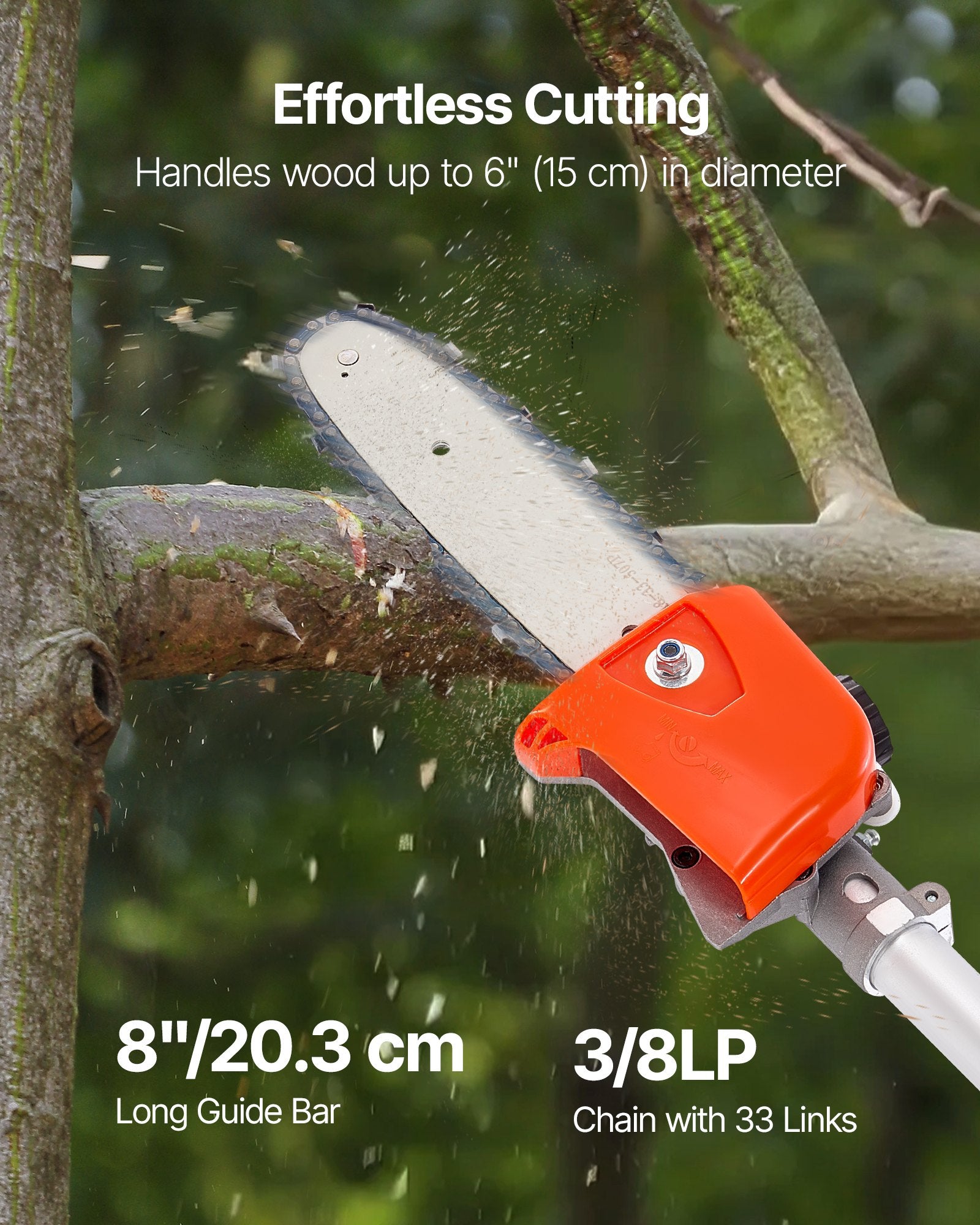 VEVOR Gas Pole Saw, 33CC 2 Stroke Gas Powered Pole Saws with 20.3 cm Cutting Bar, Cordless Tree Trimmer with 850ml Fuel Tank, 2 to 3.5 m  Extendable, Powerful Chainsaw for Tree Trimming Pruning