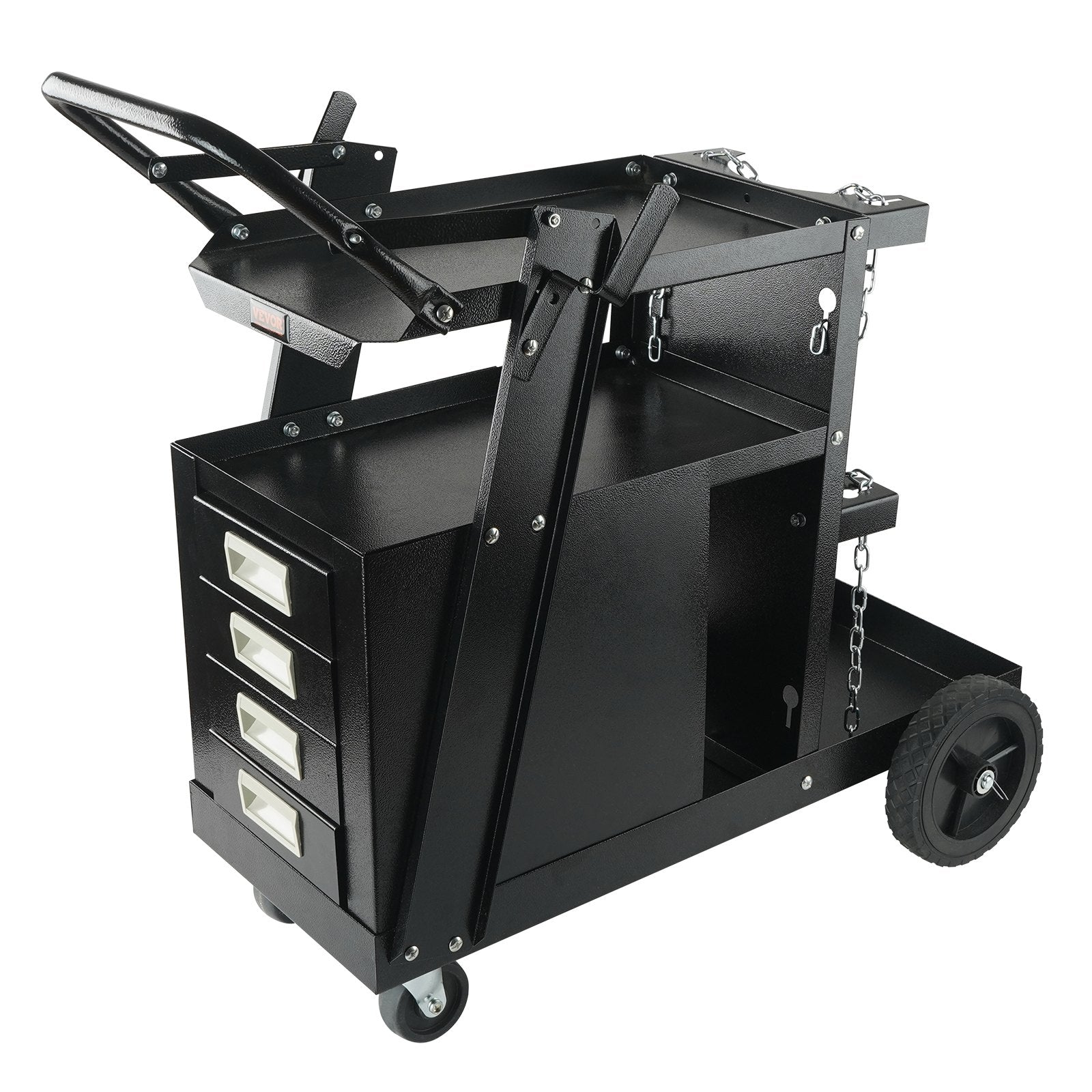 VEVOR Welding Cart, 2-Tier 4 Drawers Welder Cart with 265 LBS Weight Capacity, Swivel Wheels, Tank Storage Safety Chains, Heavy Duty Rolling MIG Welder Cart for Mig Welder and Plasma Cutter