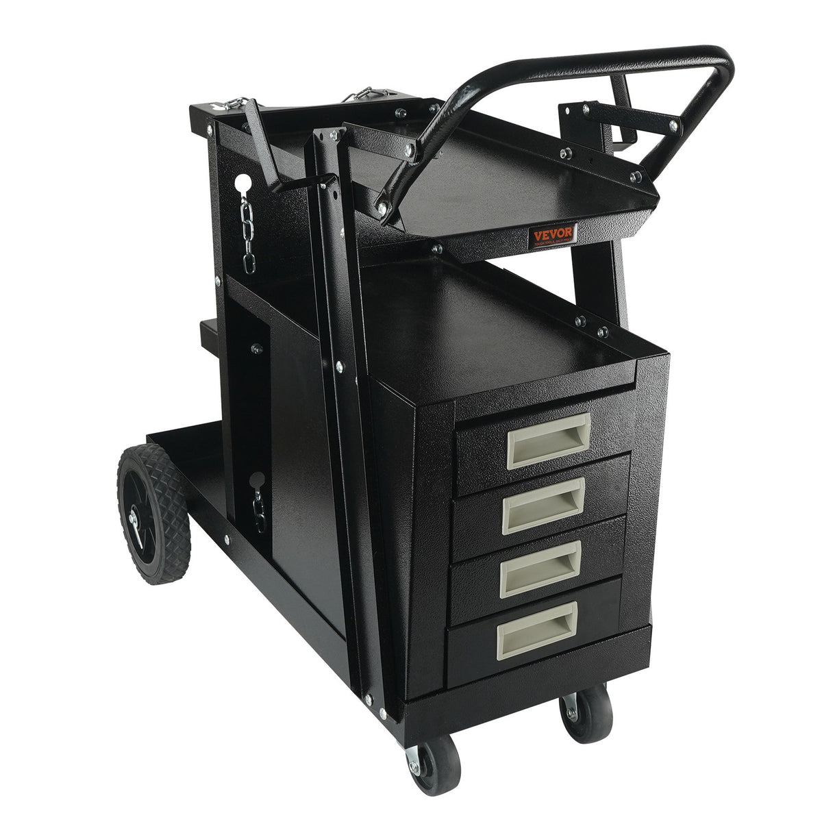 VEVOR Welding Cart, 2-Tier 4 Drawers Welder Cart with 265 LBS Weight Capacity, Swivel Wheels, Tank Storage Safety Chains, Heavy Duty Rolling MIG Welder Cart for Mig Welder and Plasma Cutter