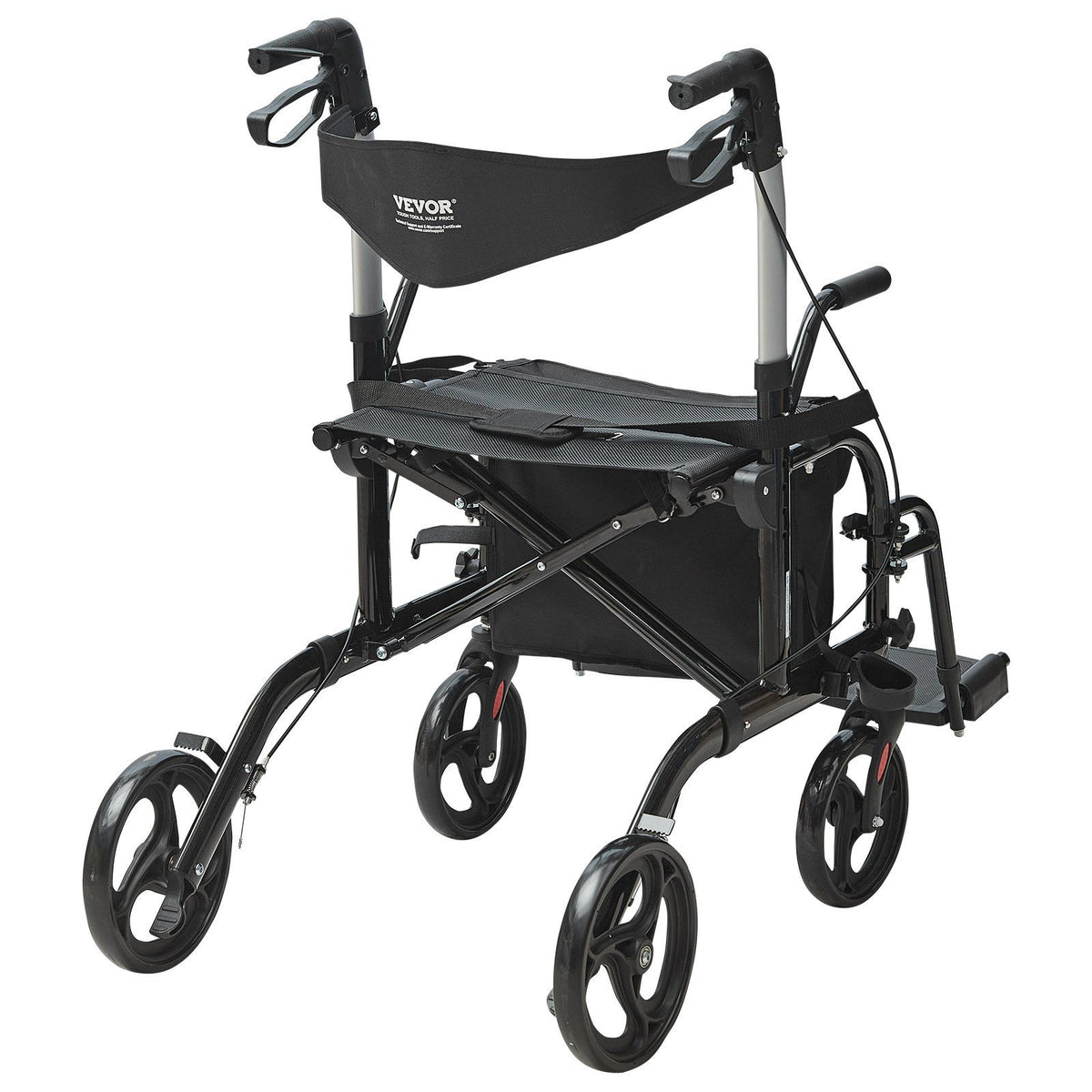 2 in 1 Rollator Walker &amp; Transport Chair for Seniors, Folding Rolling Walker Wheelchair Combo &amp; Footrests, Lightweight Aluminum Mobility Walker with Adjustable Handle, All Terrain Wheels, 136KG