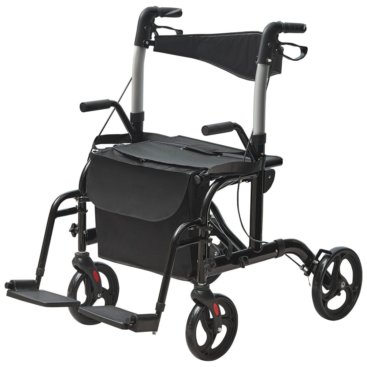 2 in 1 Rollator Walker & Transport Chair for Seniors, Folding Rolling Walker Wheelchair Combo & Footrests, Lightweight Aluminum Mobility Walker with Adjustable Handle, All Terrain Wheels, 136KG