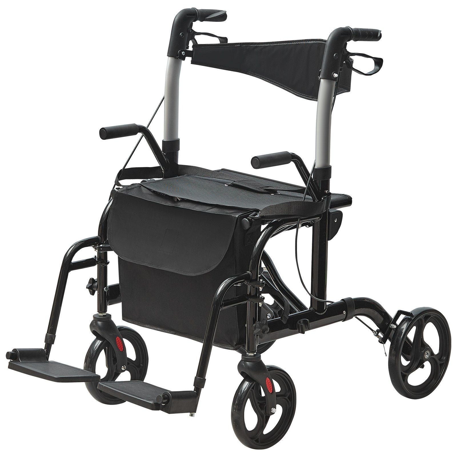 2 in 1 Rollator Walker & Transport Chair for Seniors, Folding Rolling Walker Wheelchair Combo & Footrests, Lightweight Aluminum Mobility Walker with Adjustable Handle, All Terrain Wheels, 136KG