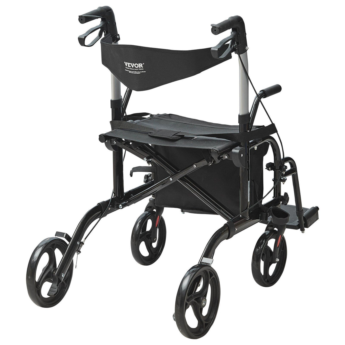 2 in 1 Rollator Walker & Transport Chair for Seniors, Folding Rolling Walker Wheelchair Combo & Footrests, Lightweight Aluminum Mobility Walker with Adjustable Handle, All Terrain Wheels, 136KG