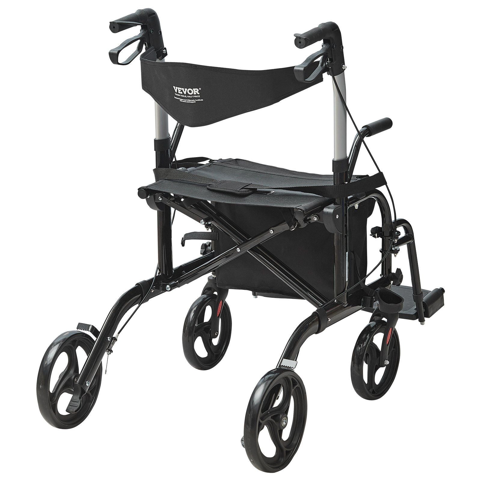 2 in 1 Rollator Walker & Transport Chair for Seniors, Folding Rolling Walker Wheelchair Combo & Footrests, Lightweight Aluminum Mobility Walker with Adjustable Handle, All Terrain Wheels, 136KG