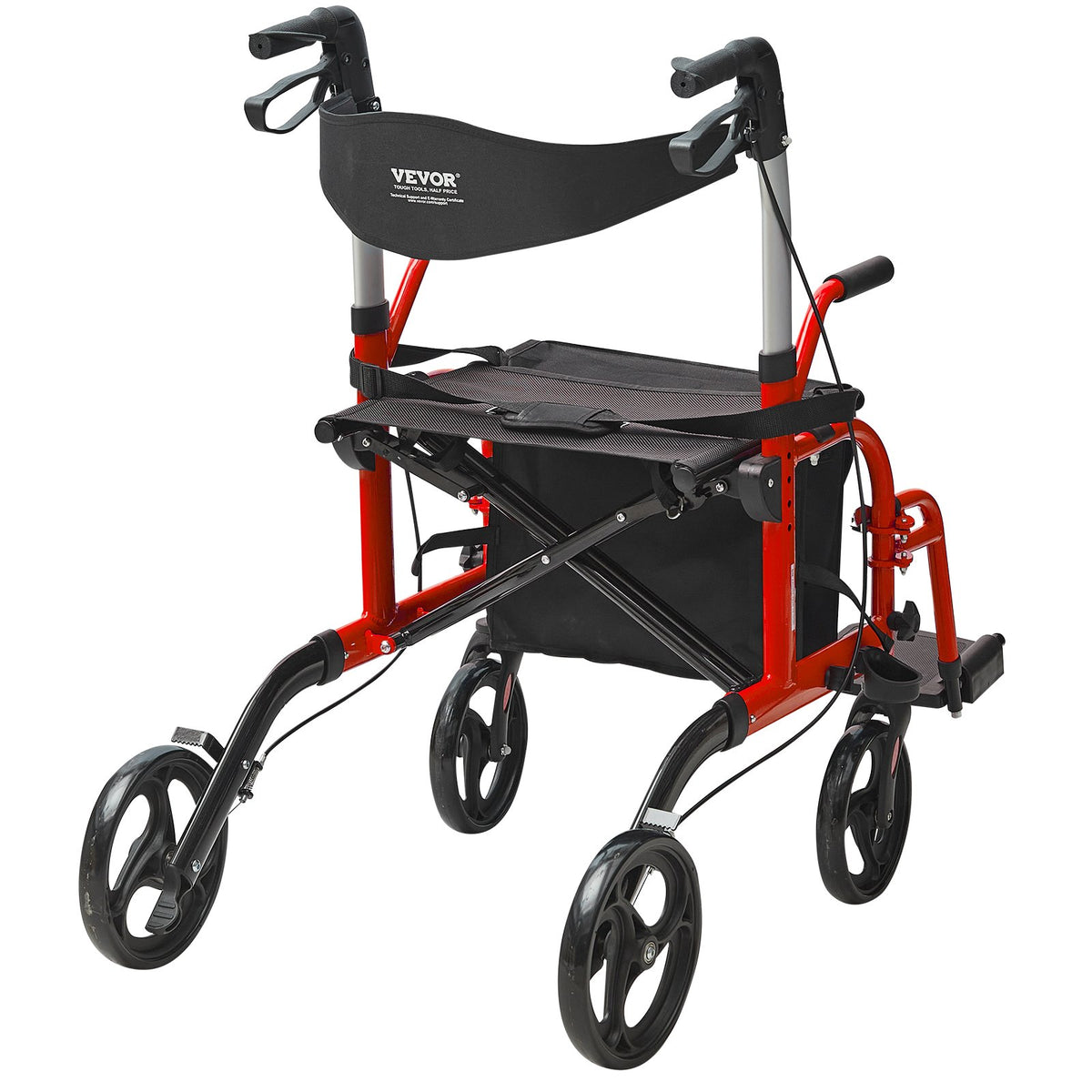 VEVOR 2 in 1 Rollator Walker &amp; Transport Chair for Seniors, Folding Rolling Walker Wheelchair Combo &amp; Footrests, Lightweight Aluminum Mobility Walker with Adjustable Handle, All Terrain Wheels, 136KG