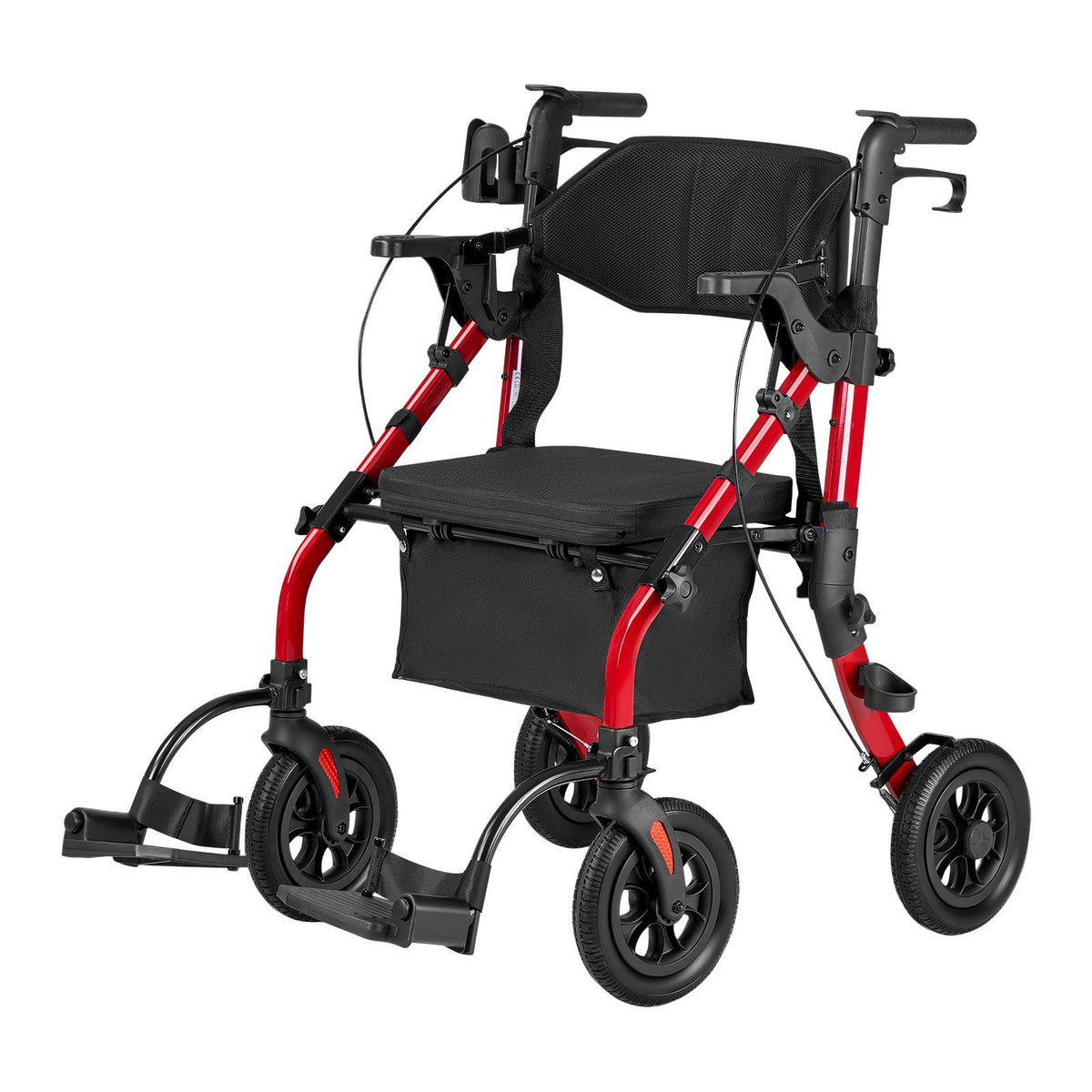 2-in-1 Rollator Walker &amp; Transport Chair for Seniors, Foldable Rolling Walker Wheelchair, Lightweight Aluminum Mobility Walking Aid with Solid PU Wheels, Cup &amp; Cane Holder - Supports 136kg
