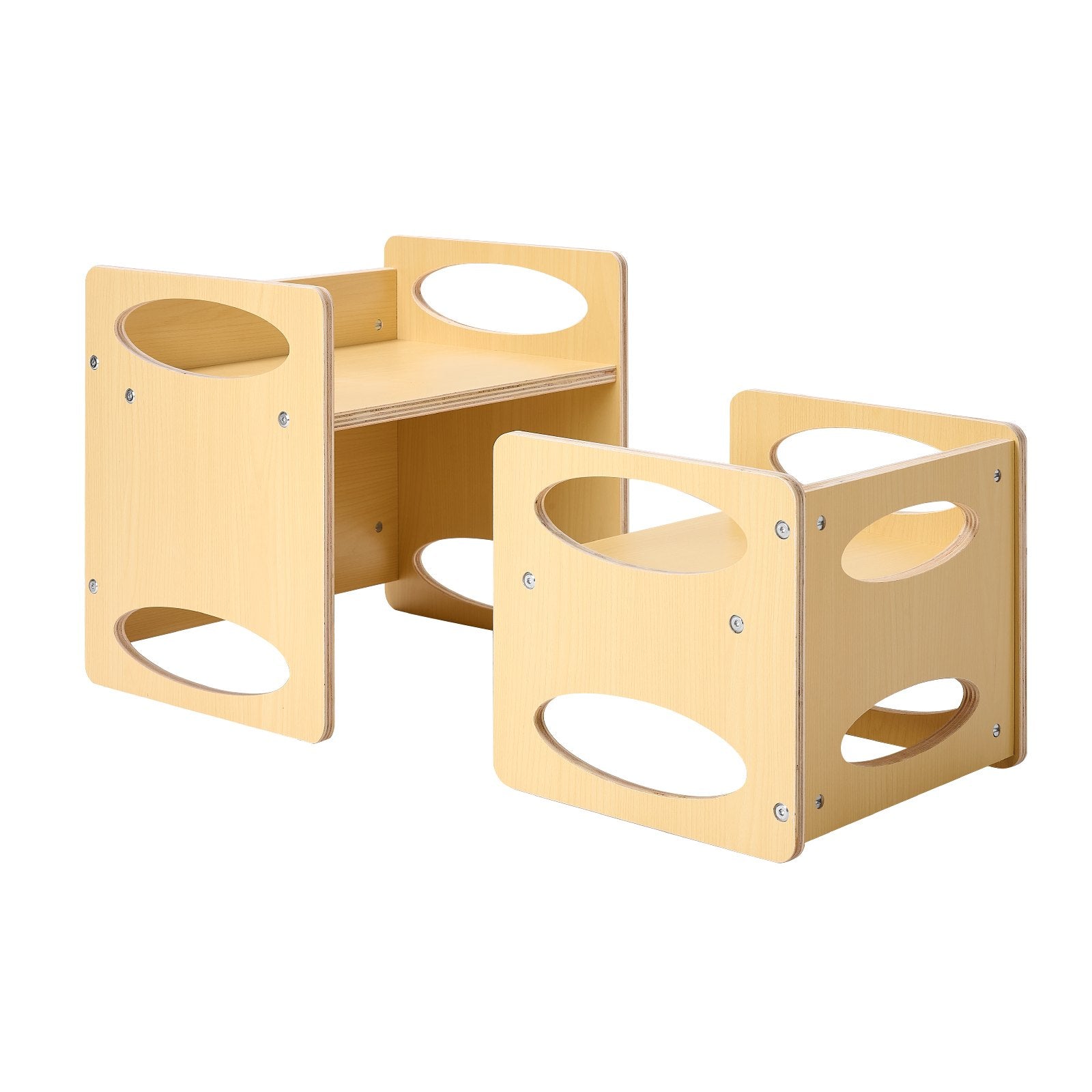 VEVOR Montessori Weaning Table and Chair Set, Wooden Toddler Table and Chair Set for Aged 1-5, Adjustable Height Kids Montessori Chair and Activity Table, Ideal for Reading, Eating, Playing - Natural