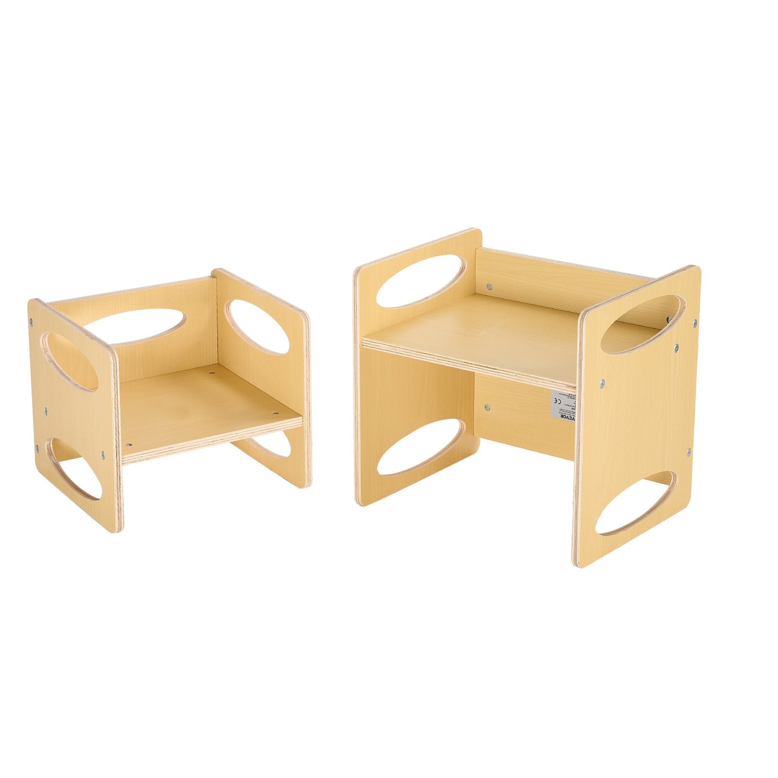 VEVOR Montessori Weaning Table and Chair Set, Wooden Toddler Table and Chair Set for Aged 1-5, Adjustable Height Kids Montessori Chair and Activity Table, Ideal for Reading, Eating, Playing - Natural