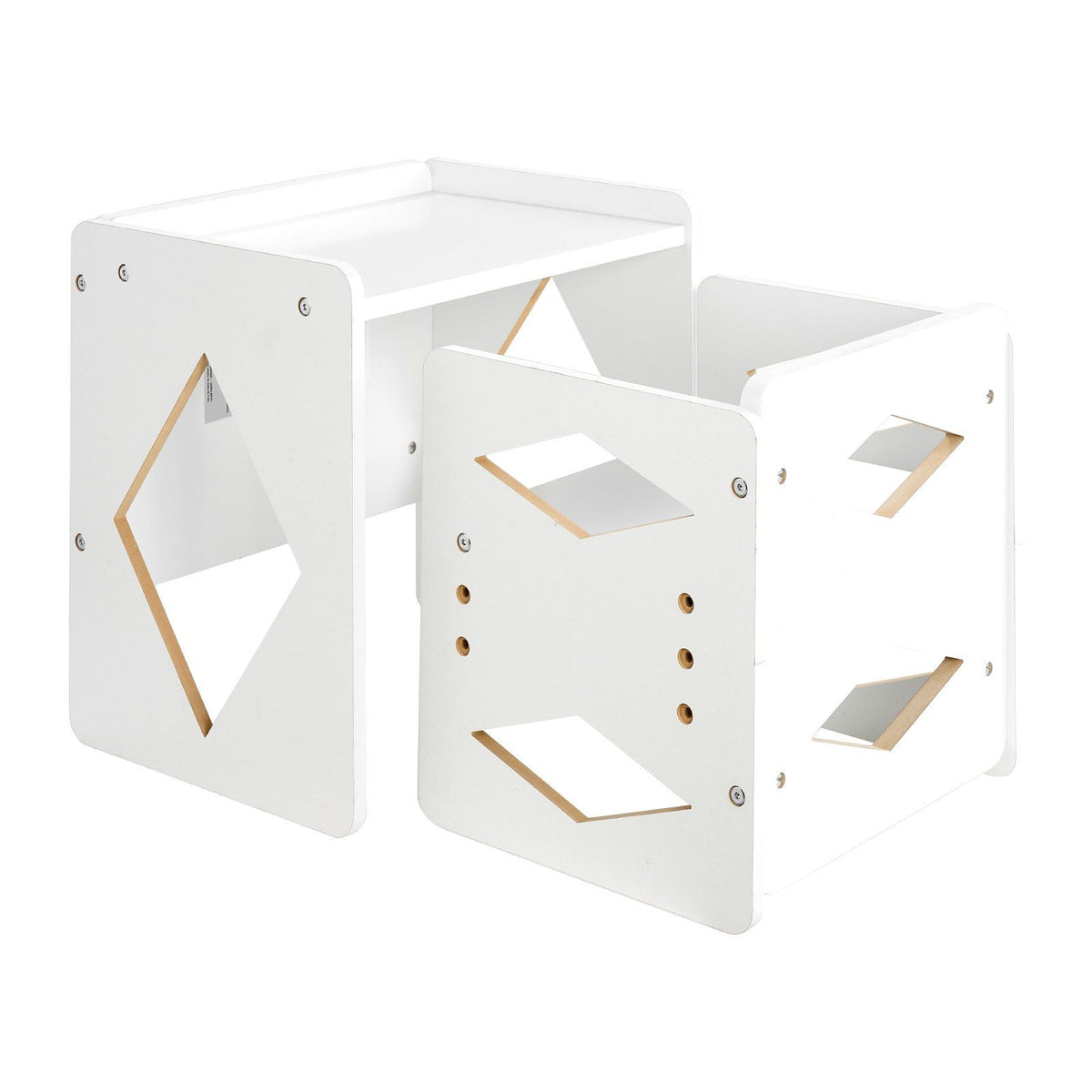 Montessori Weaning Table and Chair Set, Wooden Toddler Table and Chair Set for Aged 1-5, Adjustable Height Kids Montessori Chair and Activity Table, Ideal for Reading, Eating, Playing - White