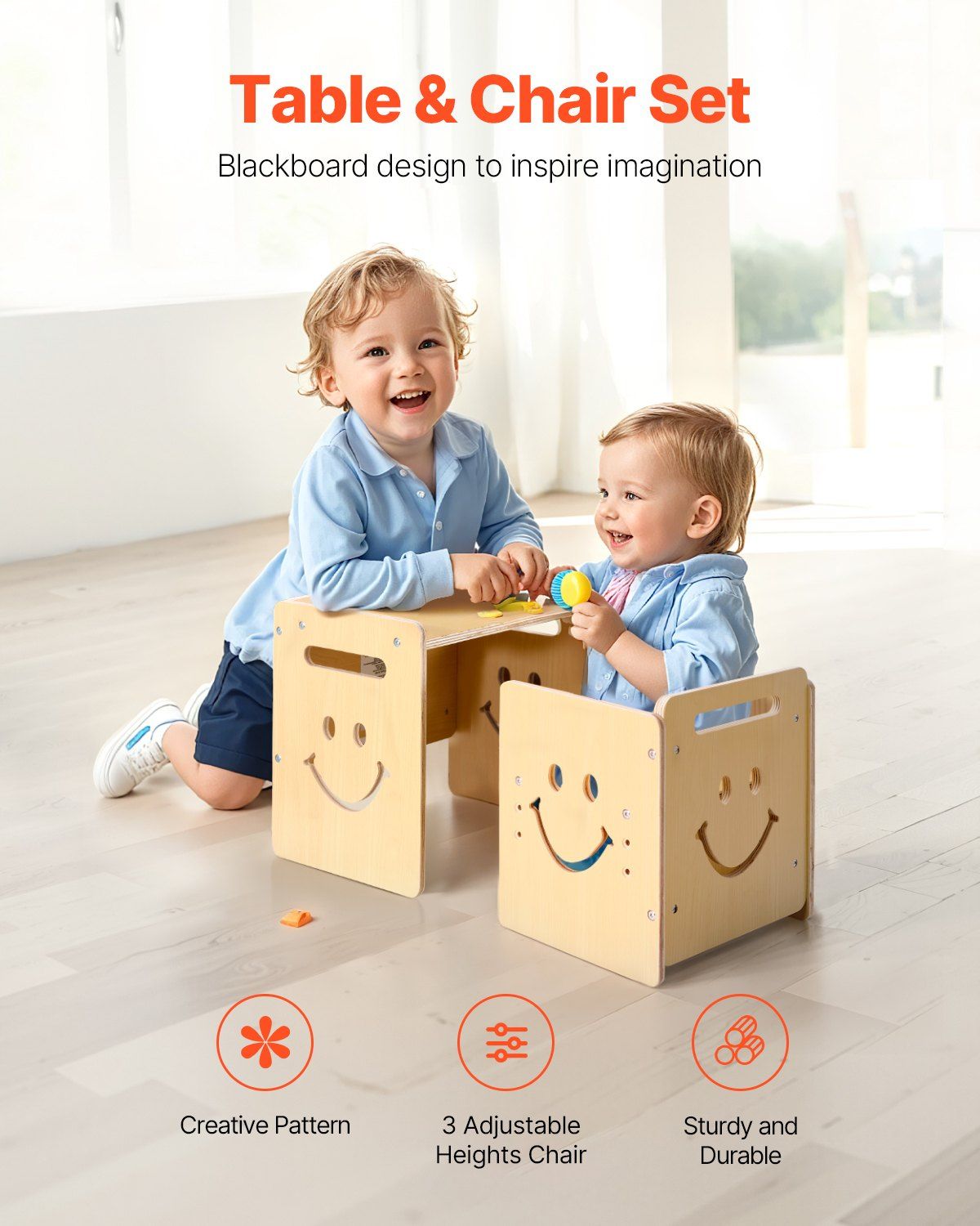 Montessori Weaning Table and Chair Set, 3 In 1 Wooden Toddler Table and Chairs with Chalkboard, Adjustable Height Montessori Table for Ages 1-5, Ideal for Drawing, Reading, Eating - Natural