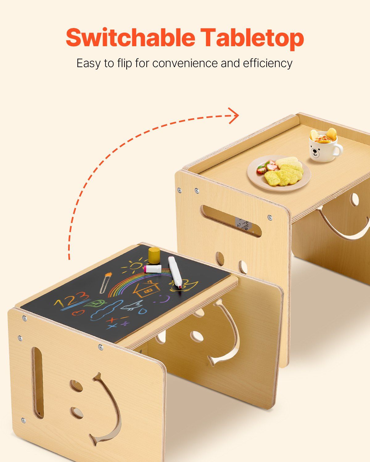 Montessori Weaning Table and Chair Set, 3 In 1 Wooden Toddler Table and Chairs with Chalkboard, Adjustable Height Montessori Table for Ages 1-5, Ideal for Drawing, Reading, Eating - Natural